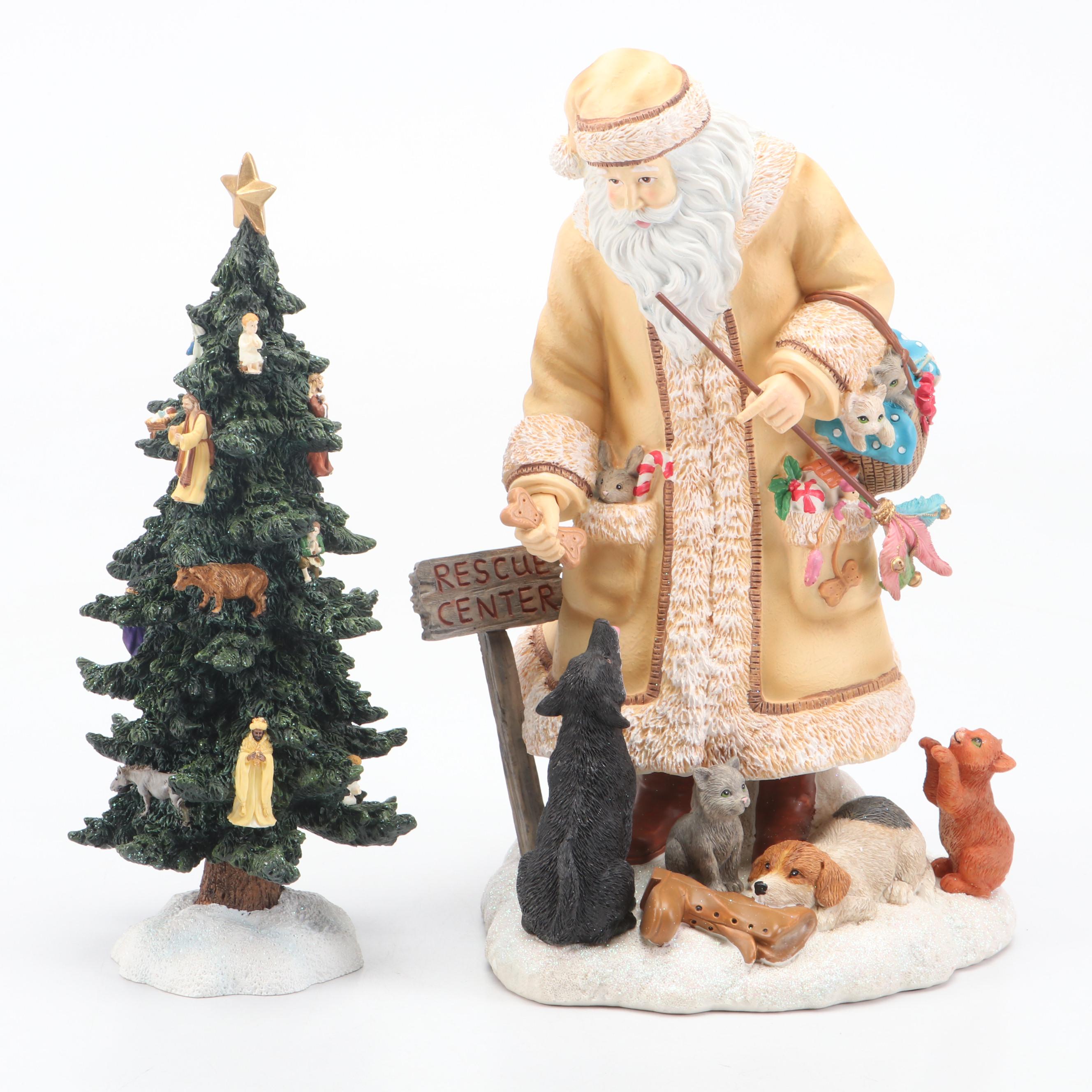 Pipka Santas Resin Limited Edition "Rescue Santa" and "Nativity Tree"
