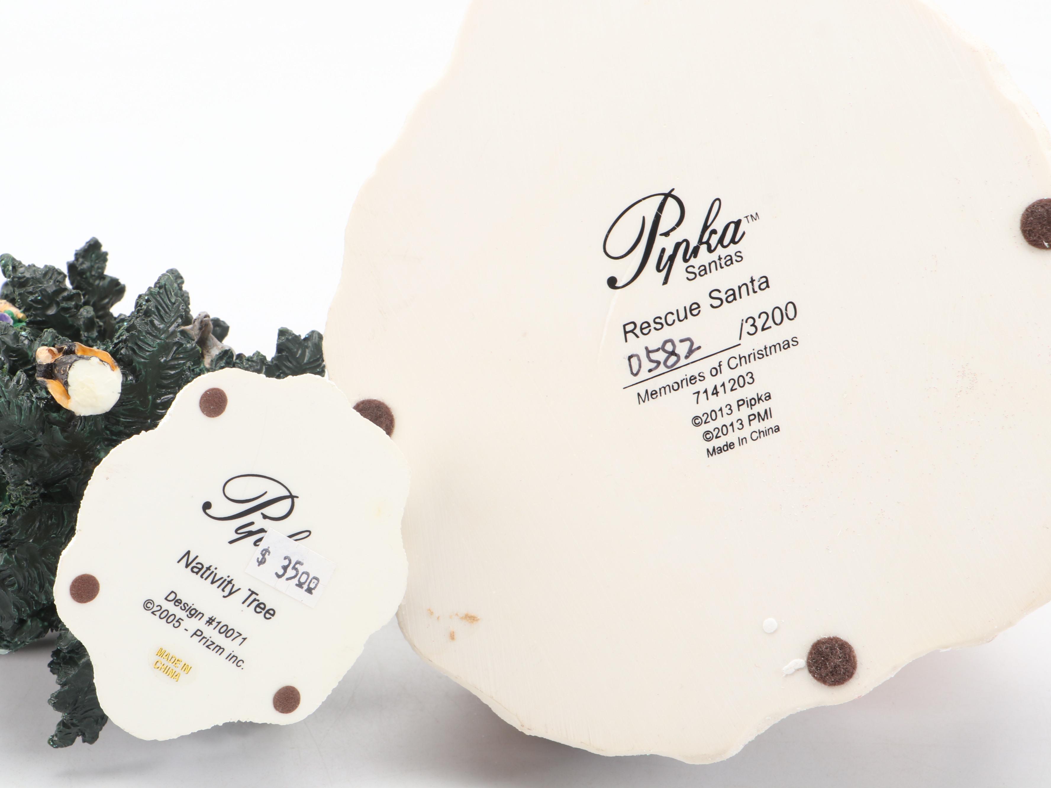 Pipka Santas Resin Limited Edition "Rescue Santa" and "Nativity Tree"