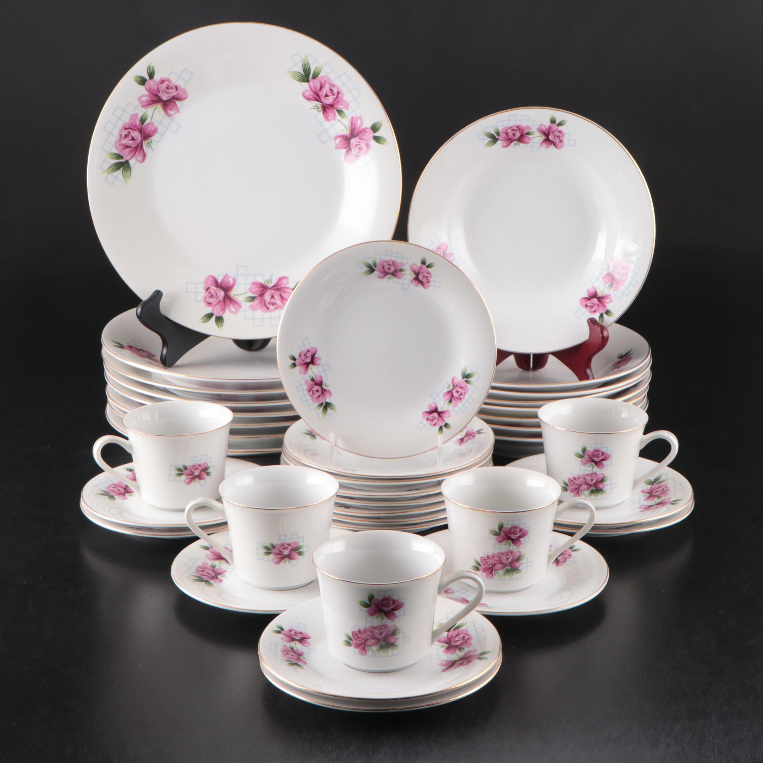 Chinese Porcelain Rose Pattern Dinnerware
