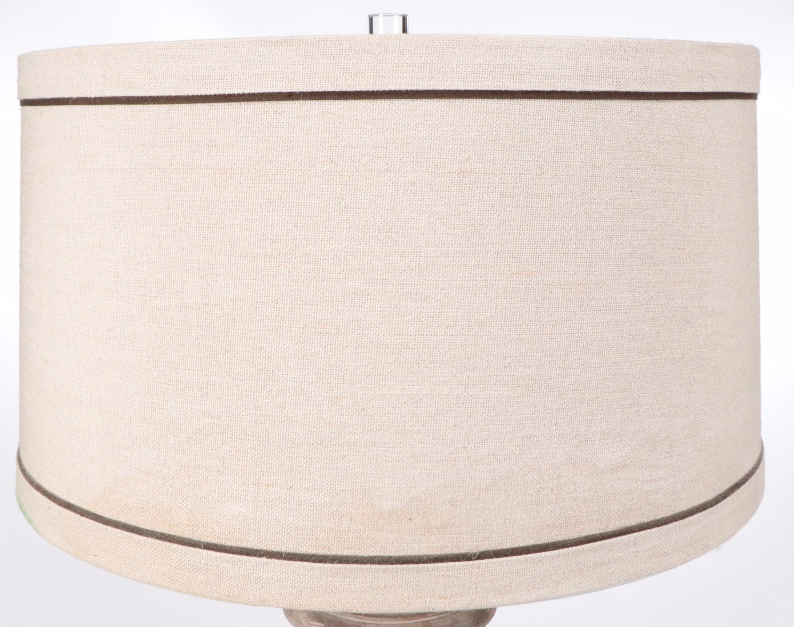 Hand-Carved Wooden Baluster on Acrylic Table Lamps with Custom Drum Shades