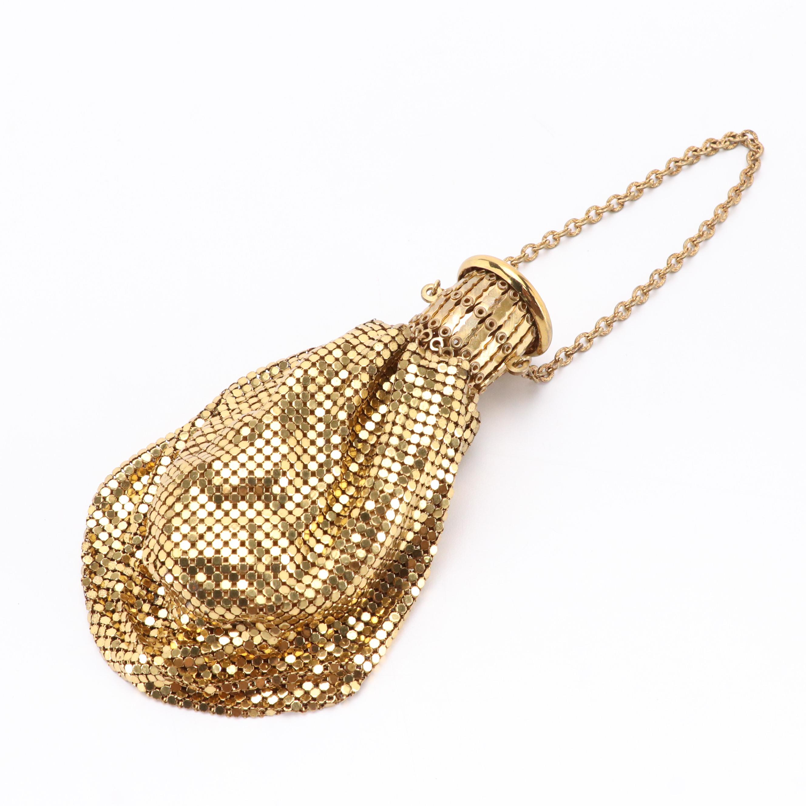 Vintage Whiting & Davis Gold Tone Metal Mesh Accordion Top Beggars Bag
