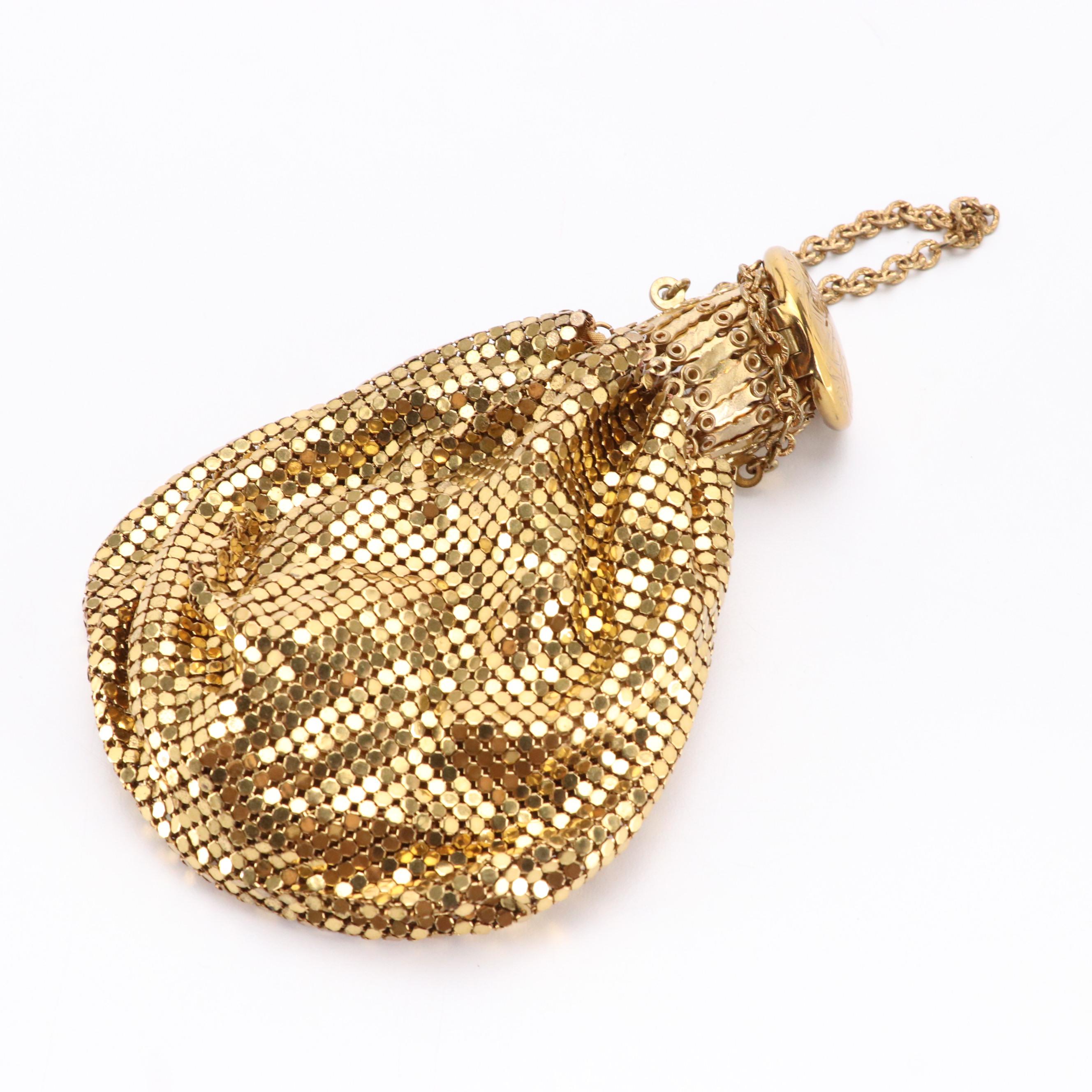 Vintage Whiting & Davis Gold Tone Metal Mesh Accordion Top Beggars Bag