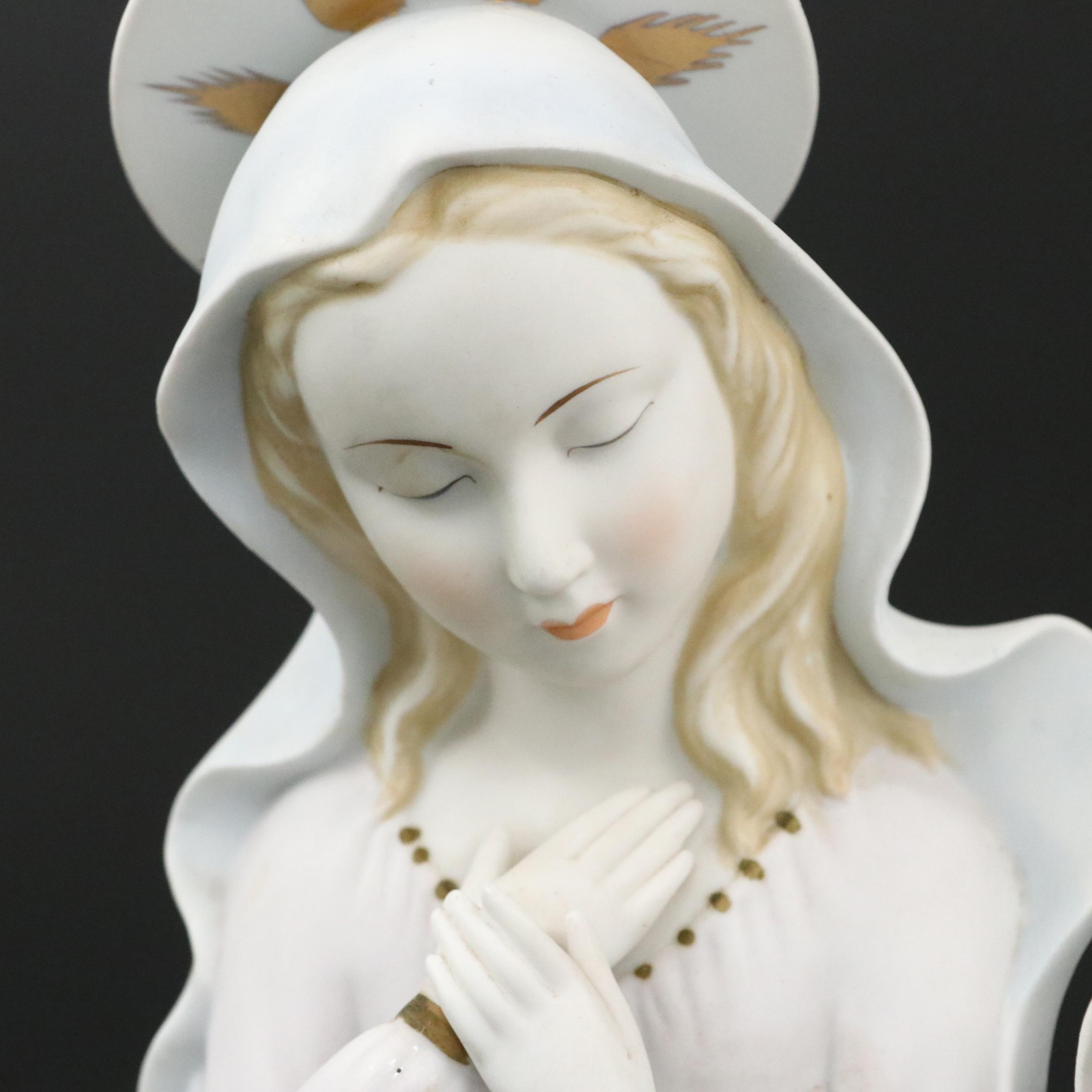 Lefton Bisque Porcelain Madonna with Other Ceramic Nun Head Vase