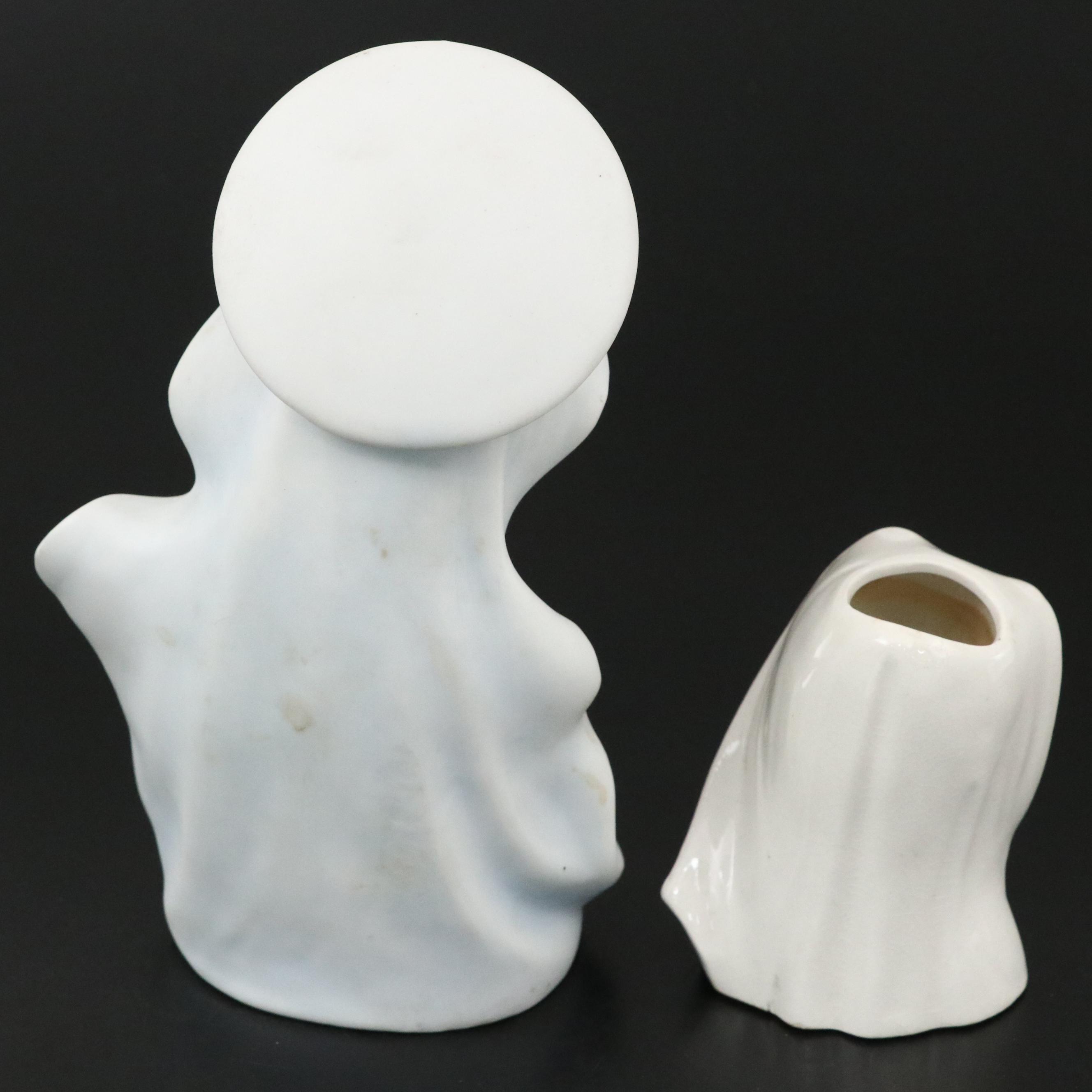 Lefton Bisque Porcelain Madonna with Other Ceramic Nun Head Vase