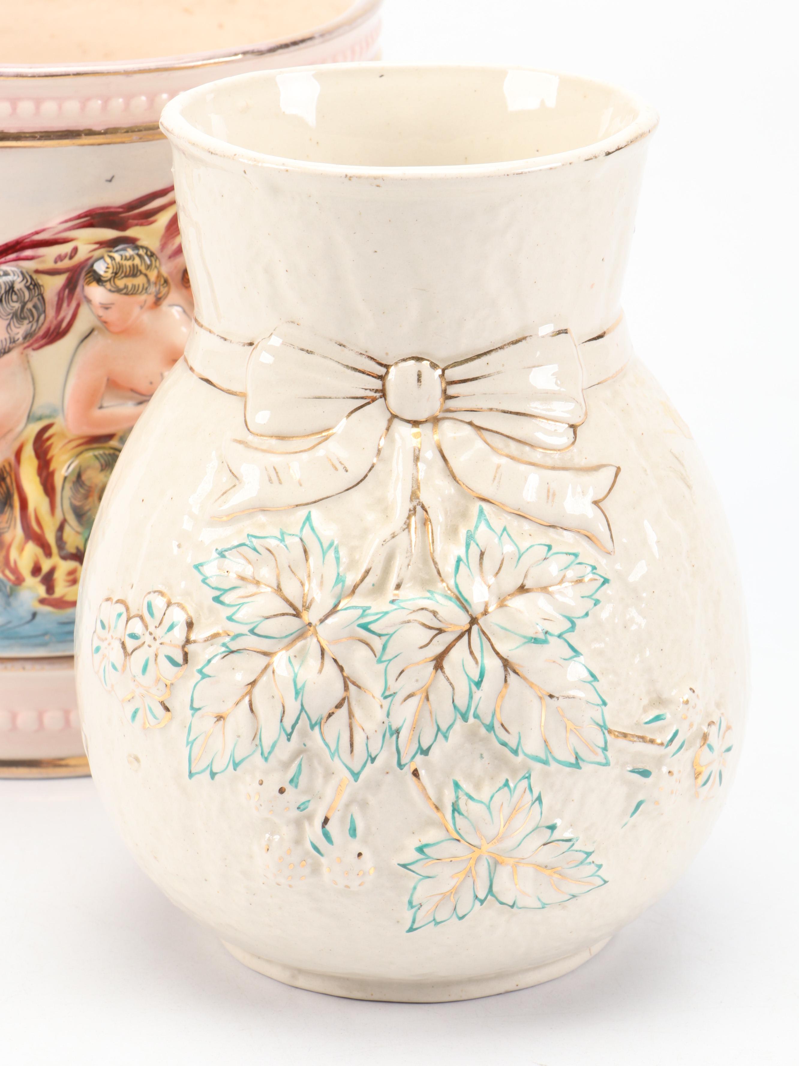 Avalon Faïence Gilt Ceramic Vase with Italian and Other Ceramic Table Décor