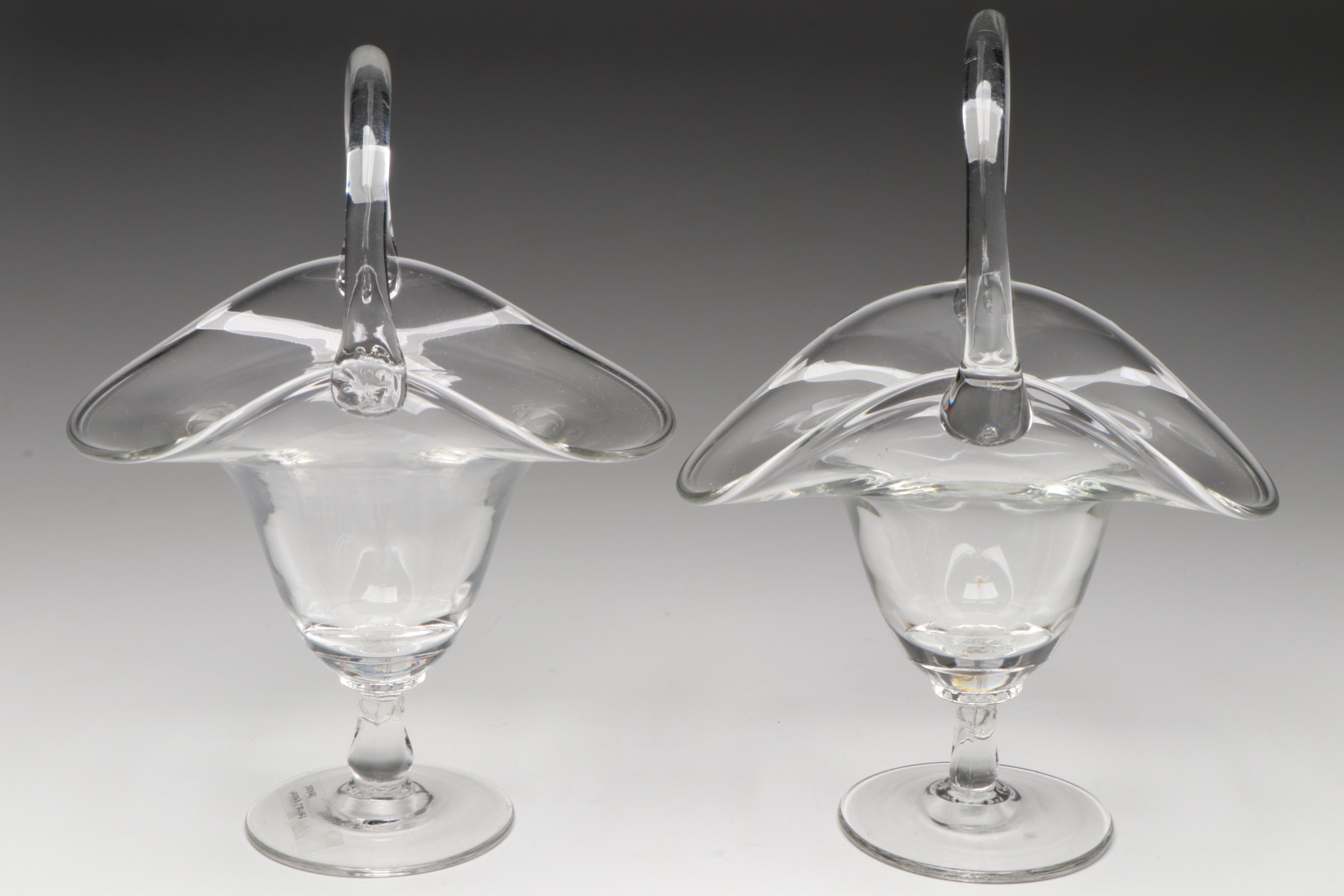 Heisey Glass "Lariat" Basket Vases with Other Glass Candy Dishes and Bells