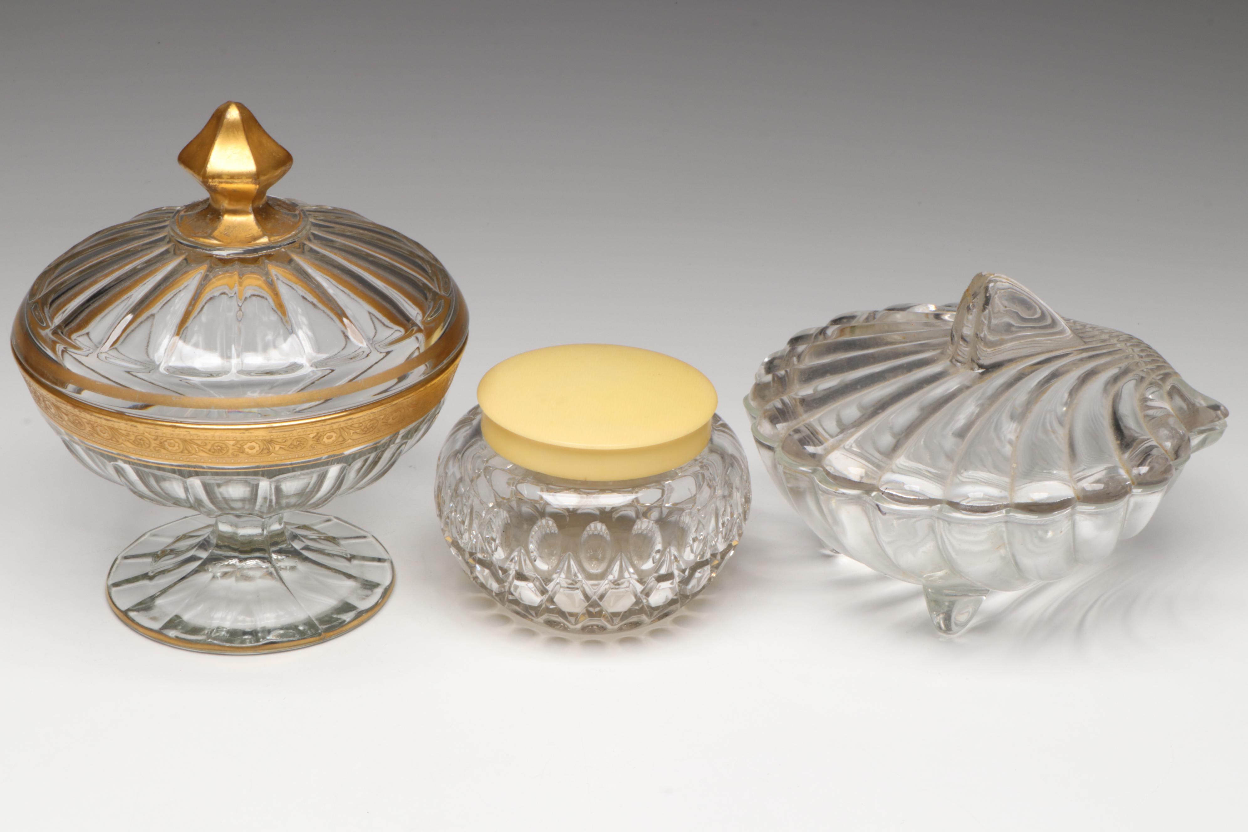 Heisey Glass "Lariat" Basket Vases with Other Glass Candy Dishes and Bells