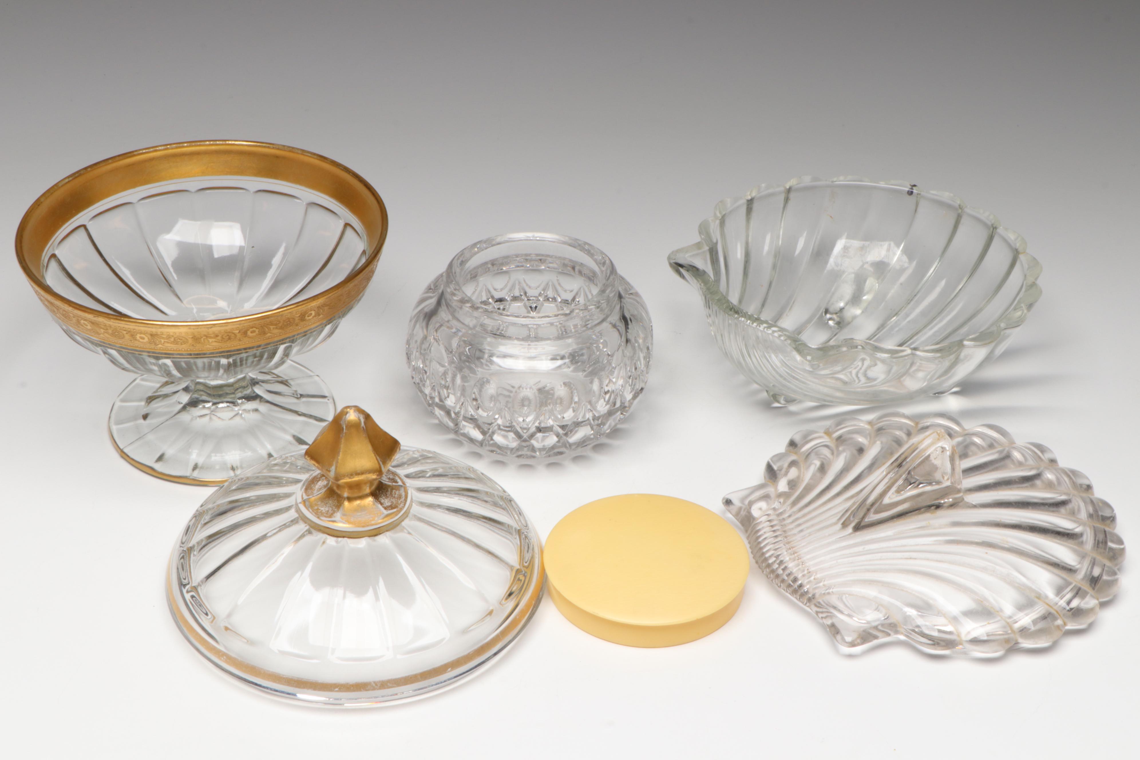 Heisey Glass "Lariat" Basket Vases with Other Glass Candy Dishes and Bells