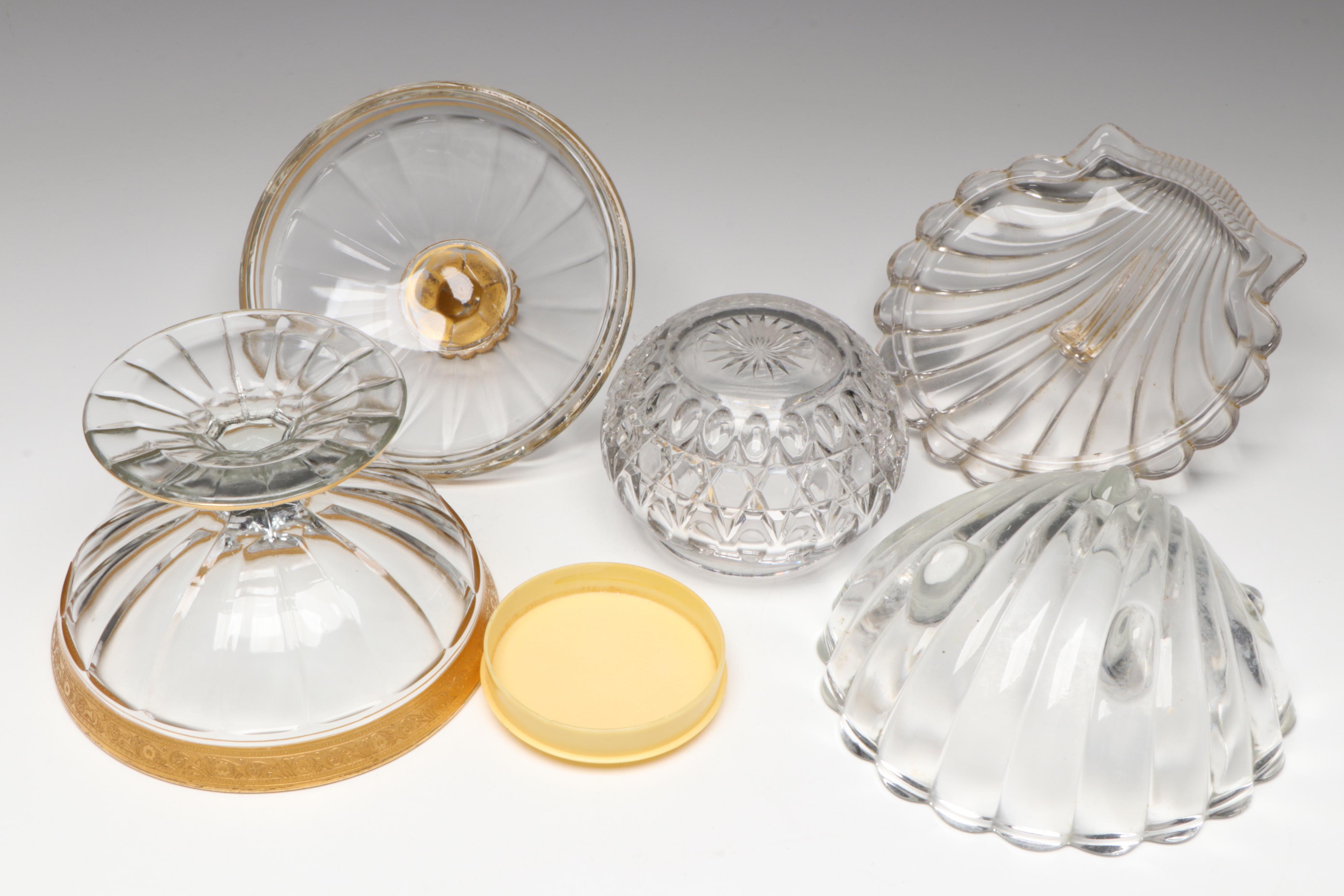 Heisey Glass "Lariat" Basket Vases with Other Glass Candy Dishes and Bells