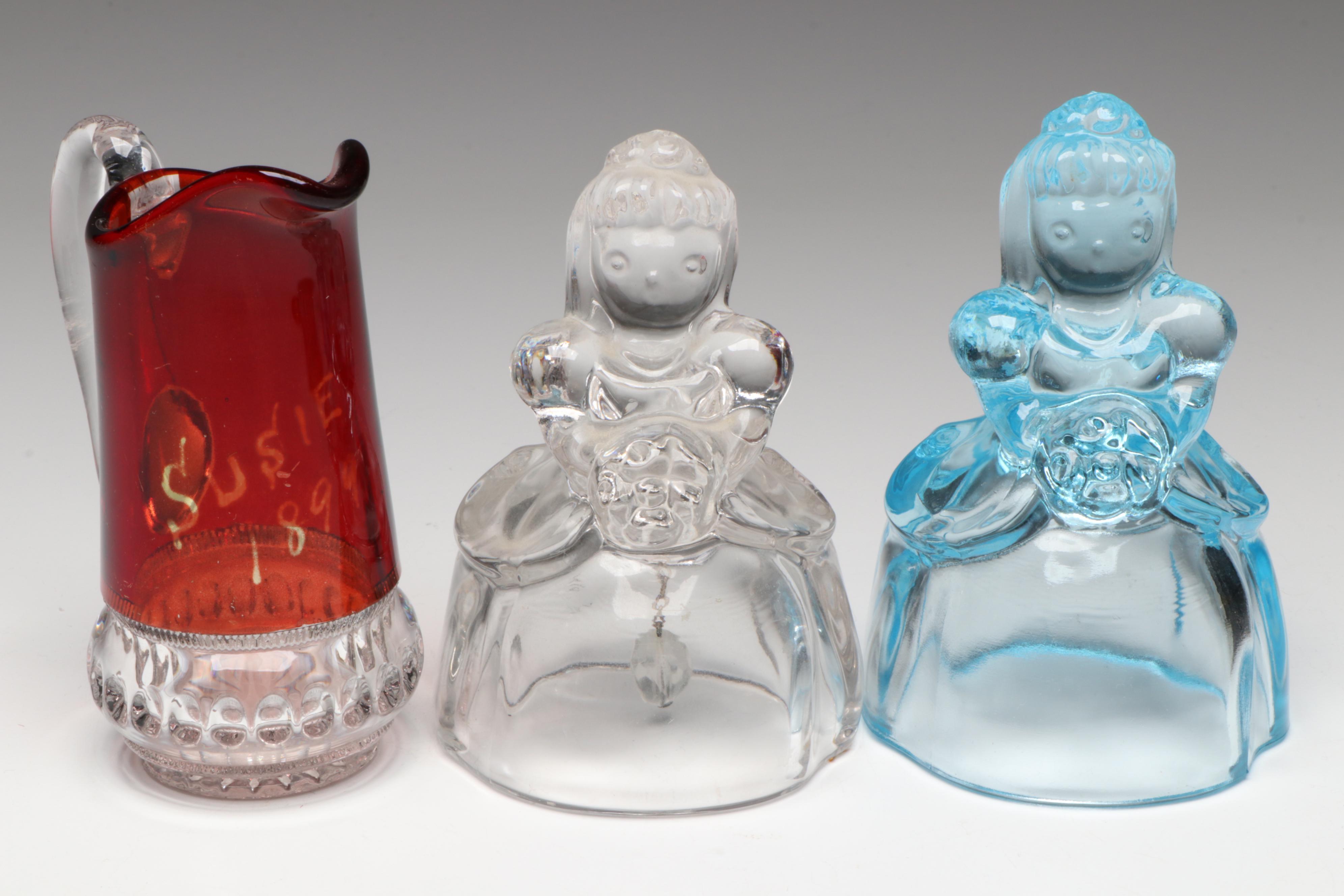 Heisey Glass "Lariat" Basket Vases with Other Glass Candy Dishes and Bells