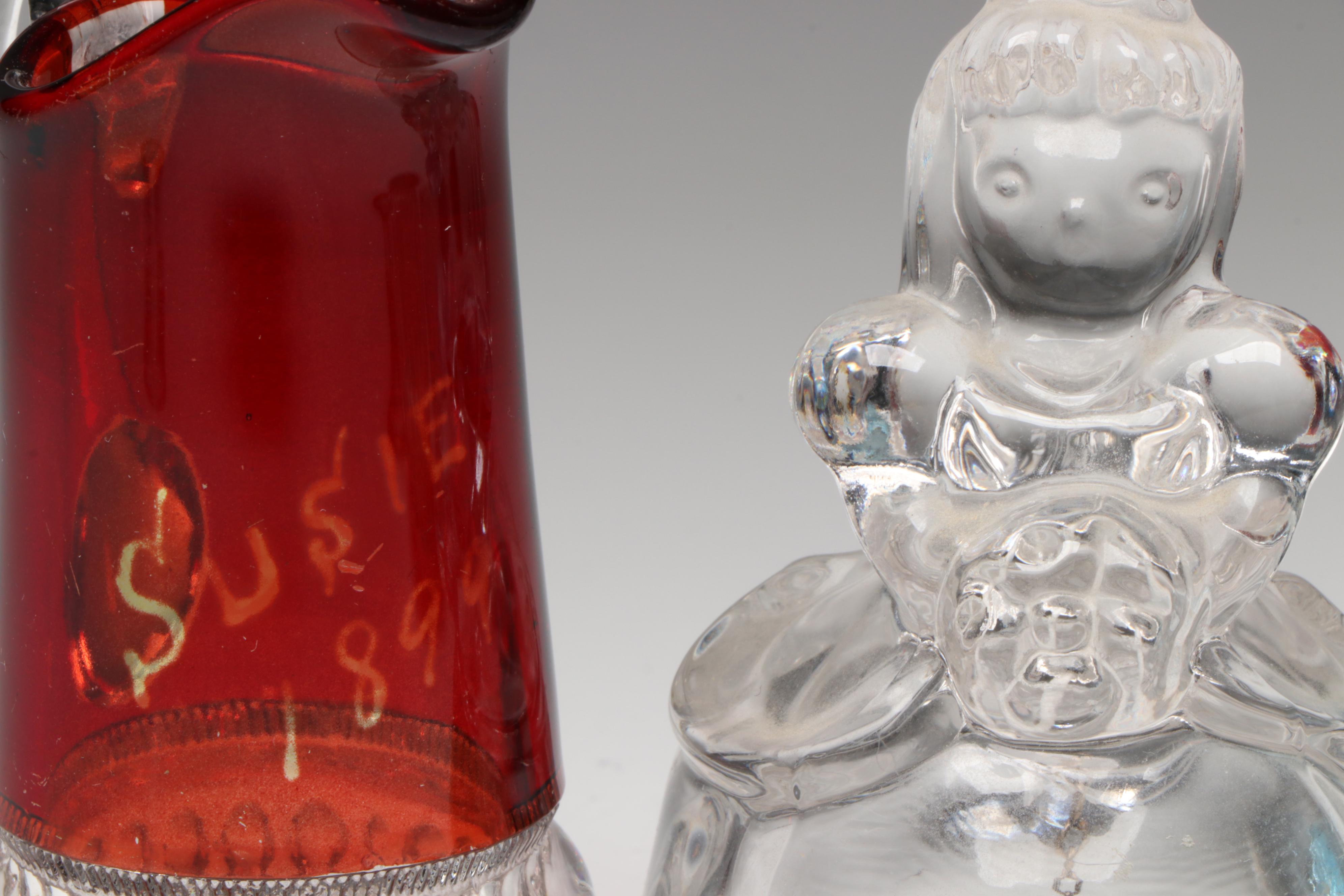 Heisey Glass "Lariat" Basket Vases with Other Glass Candy Dishes and Bells