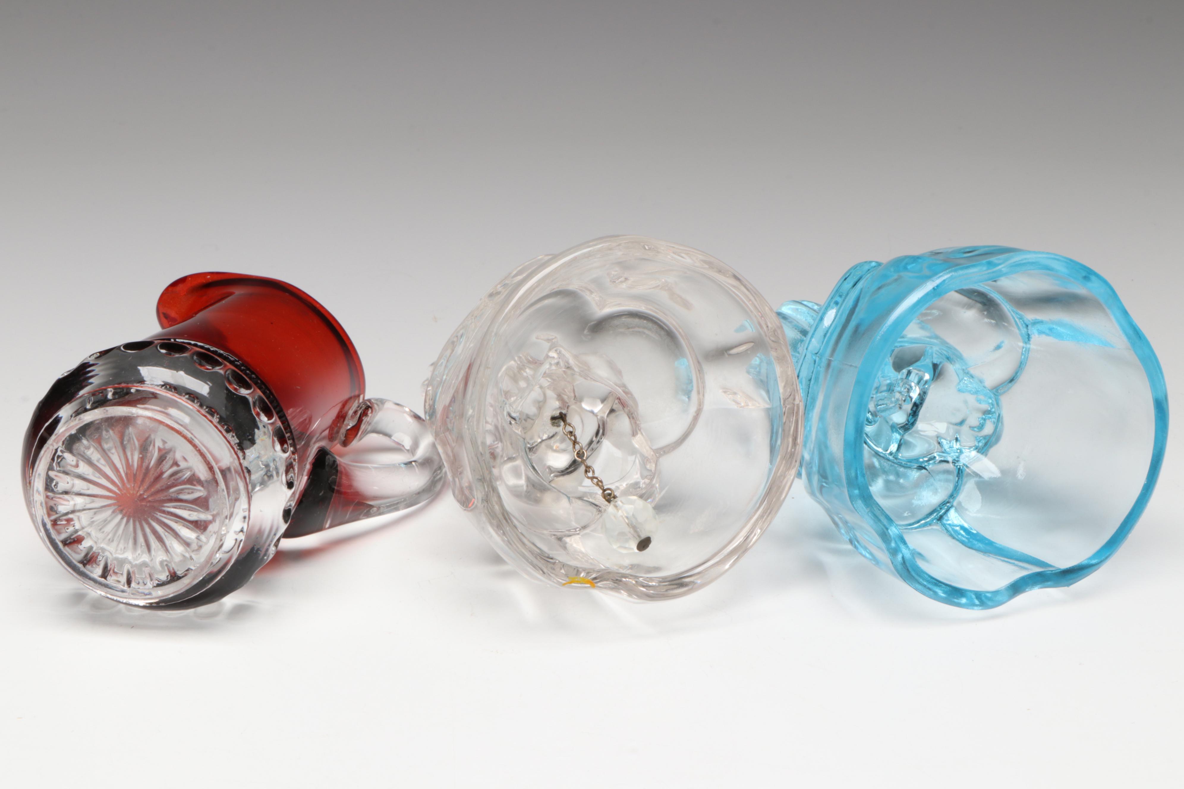 Heisey Glass "Lariat" Basket Vases with Other Glass Candy Dishes and Bells