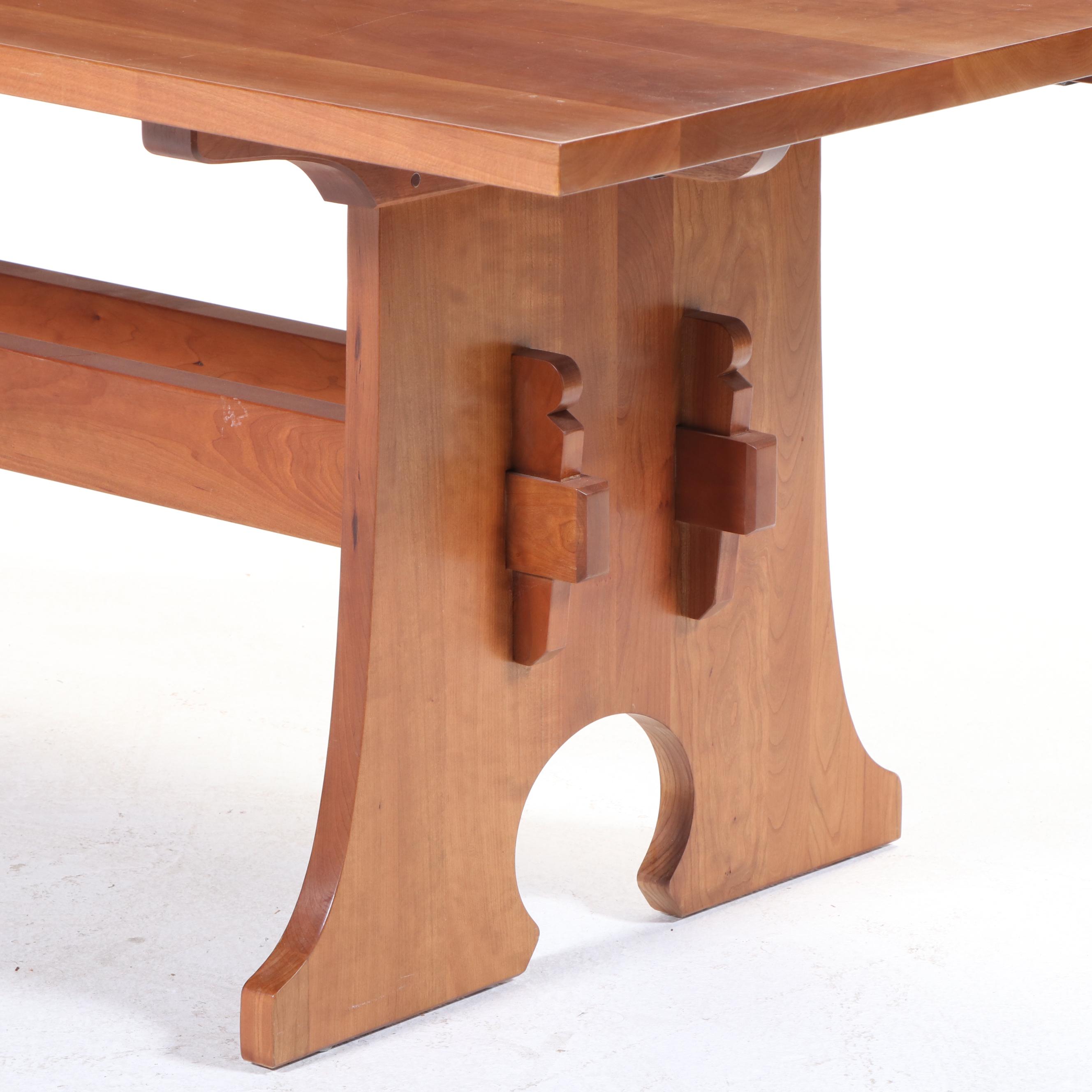 Stickley Arts and Crafts Style Cherrywood Trestle-Base Extending Dining Table