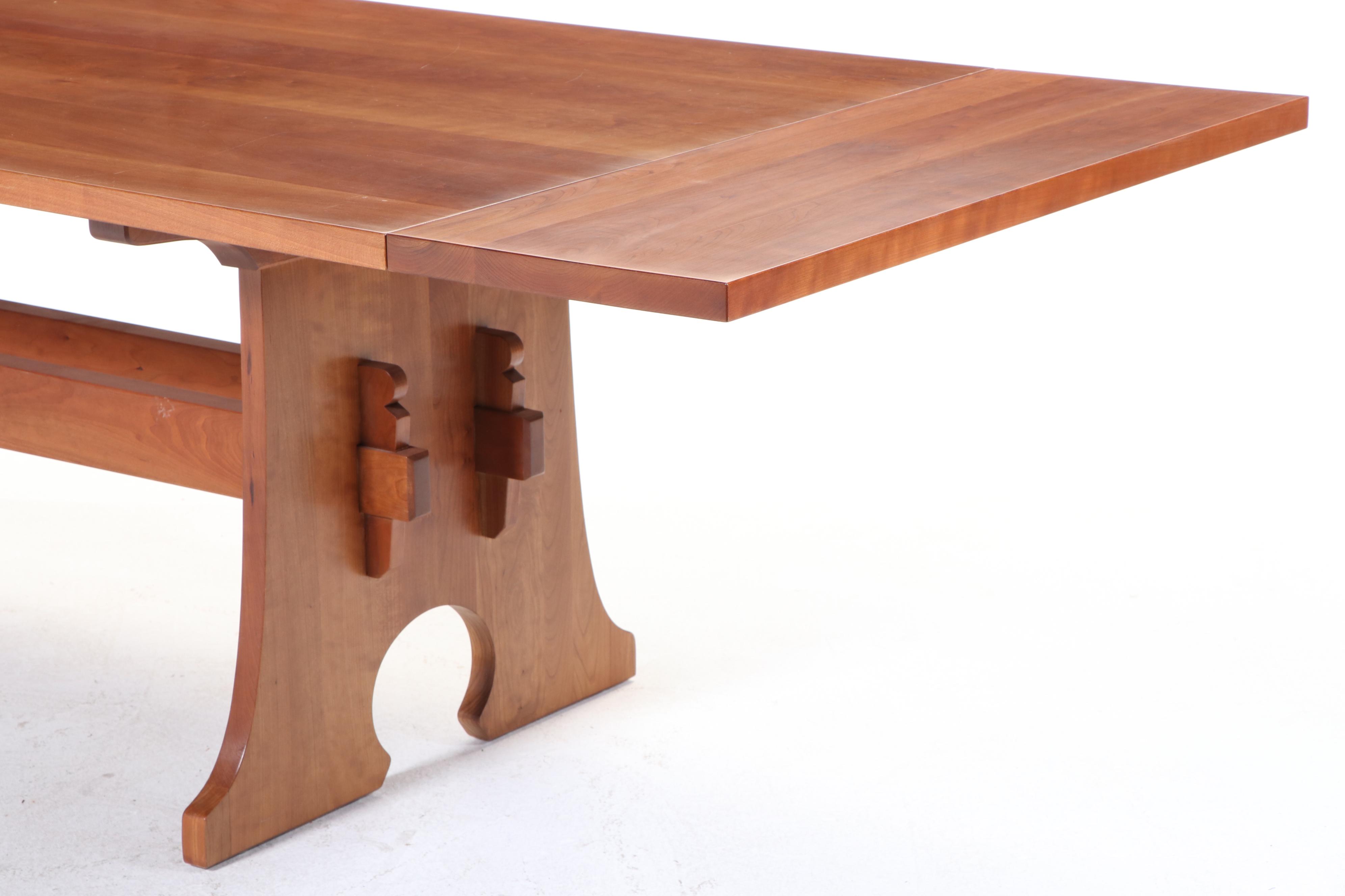 Stickley Arts and Crafts Style Cherrywood Trestle-Base Extending Dining Table