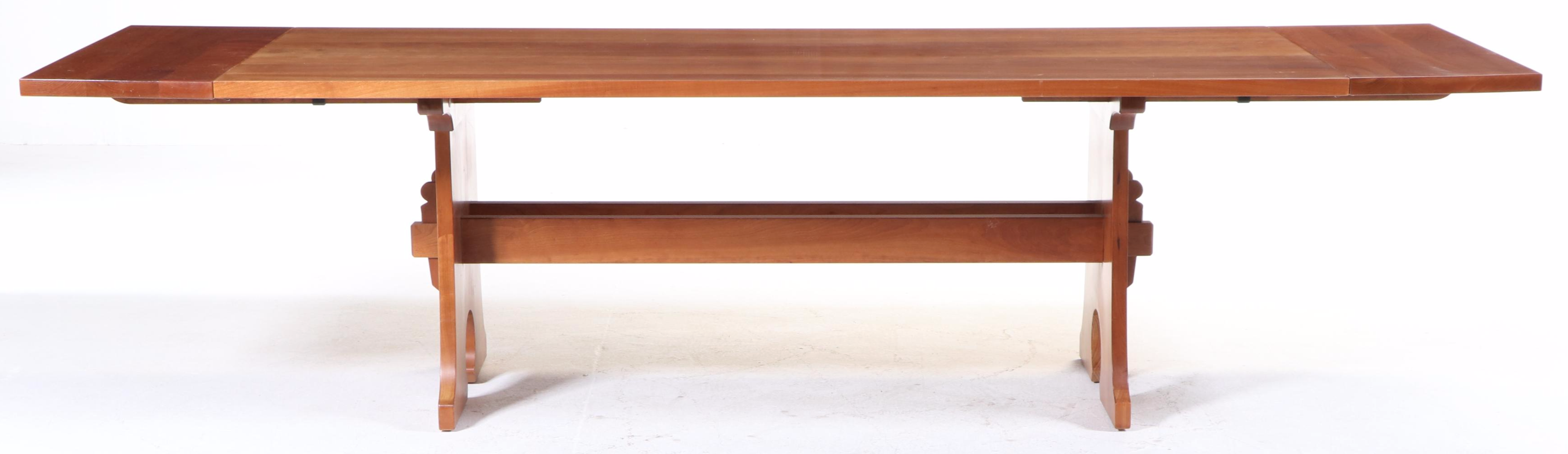 Stickley Arts and Crafts Style Cherrywood Trestle-Base Extending Dining Table