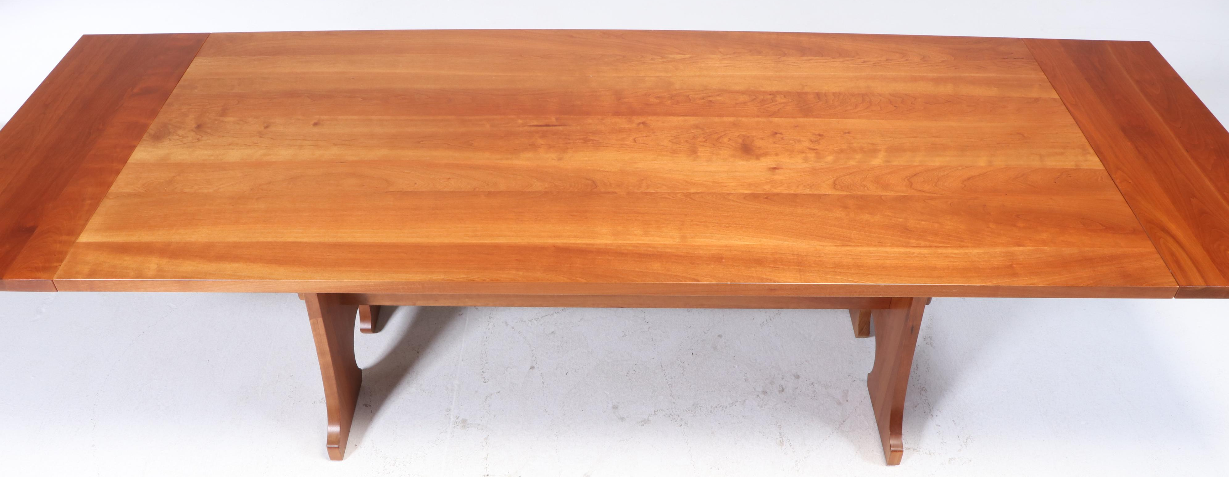 Stickley Arts and Crafts Style Cherrywood Trestle-Base Extending Dining Table