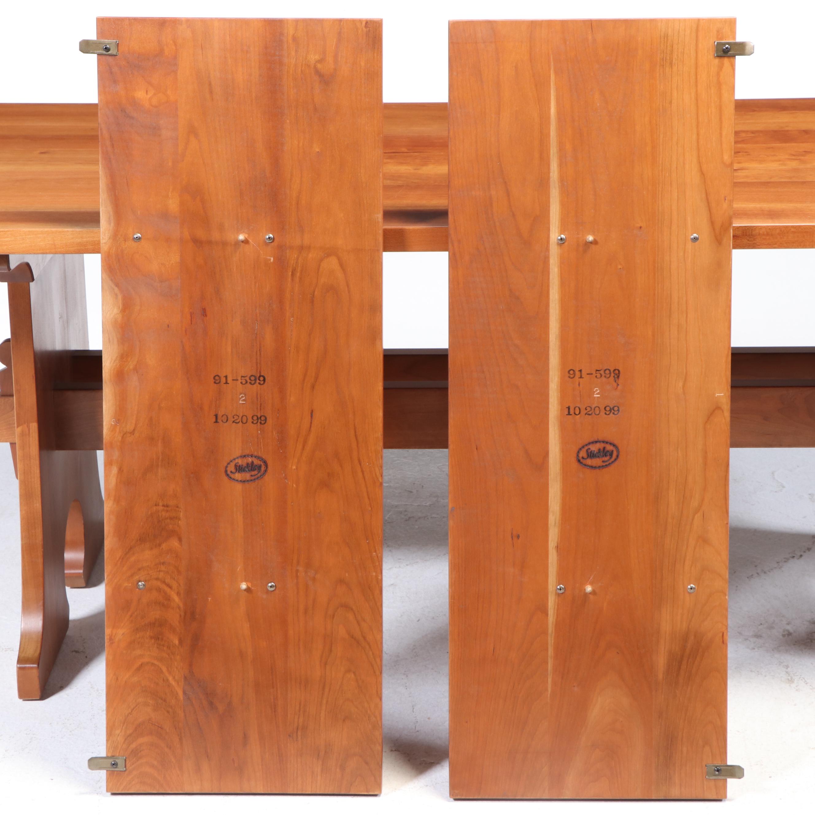 Stickley Arts and Crafts Style Cherrywood Trestle-Base Extending Dining Table