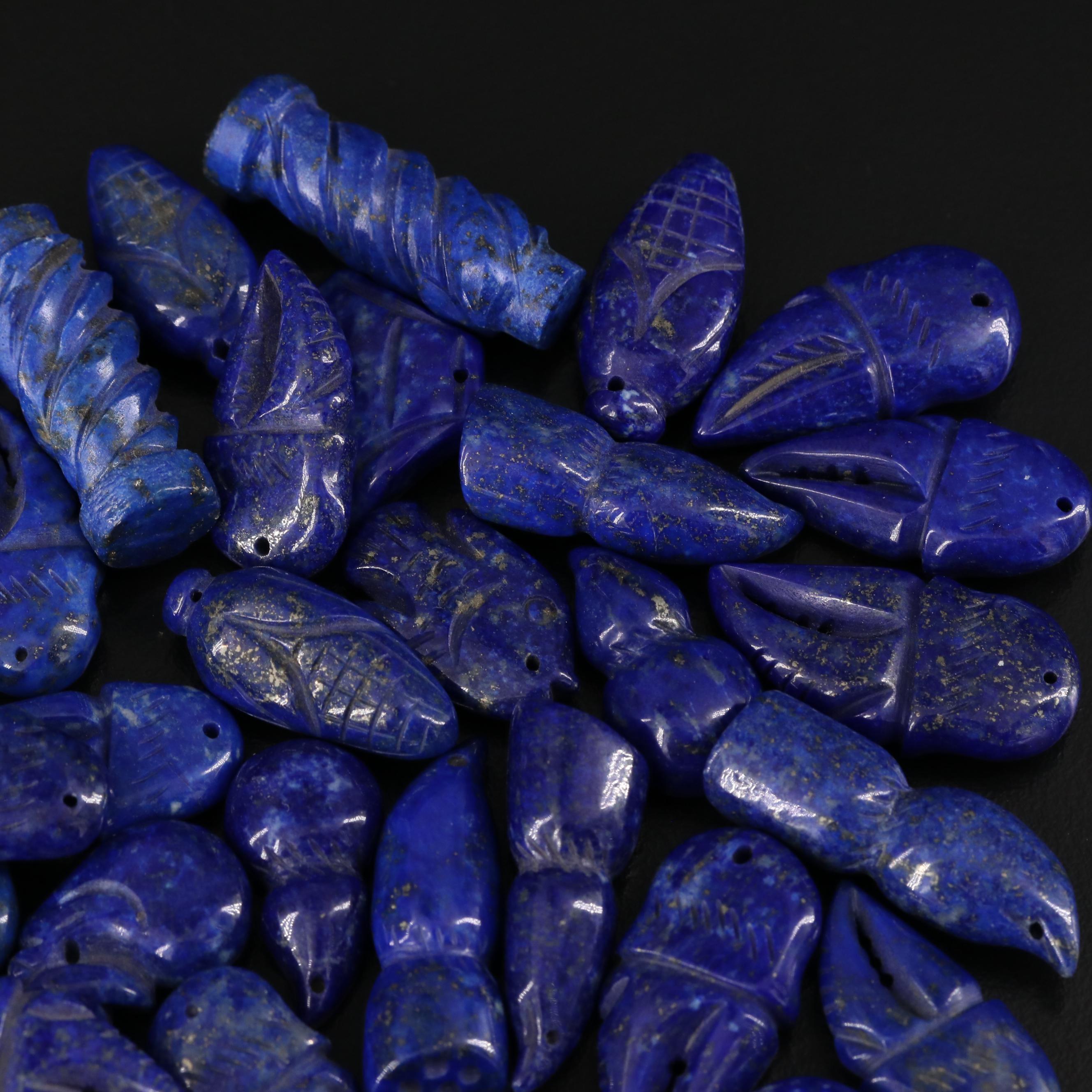 Loose Lapis Lazuli Carved Beads