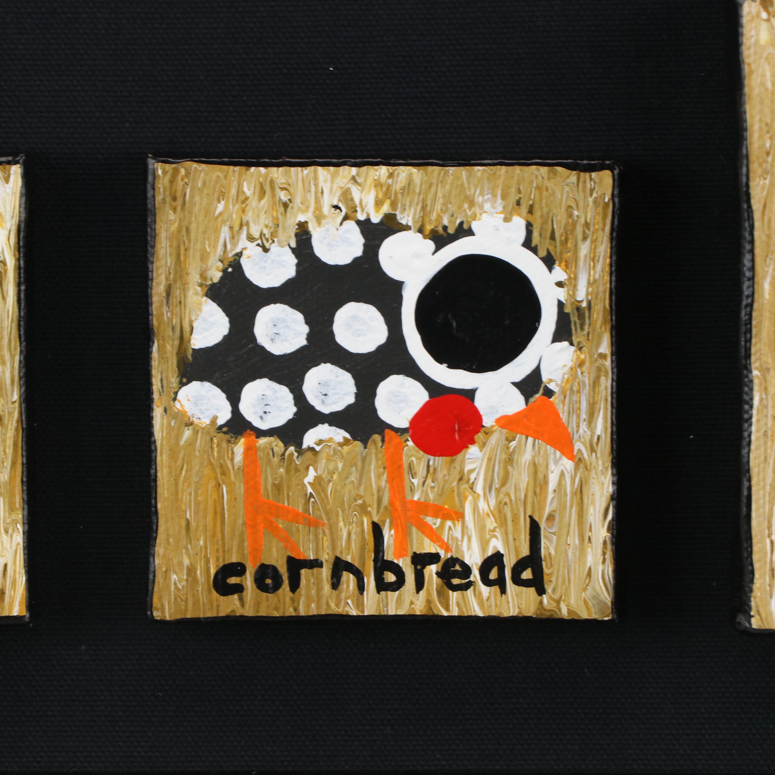 John "Cornbread" Anderson Folk Acrylic Paintings With Signed Brush, 21st Century