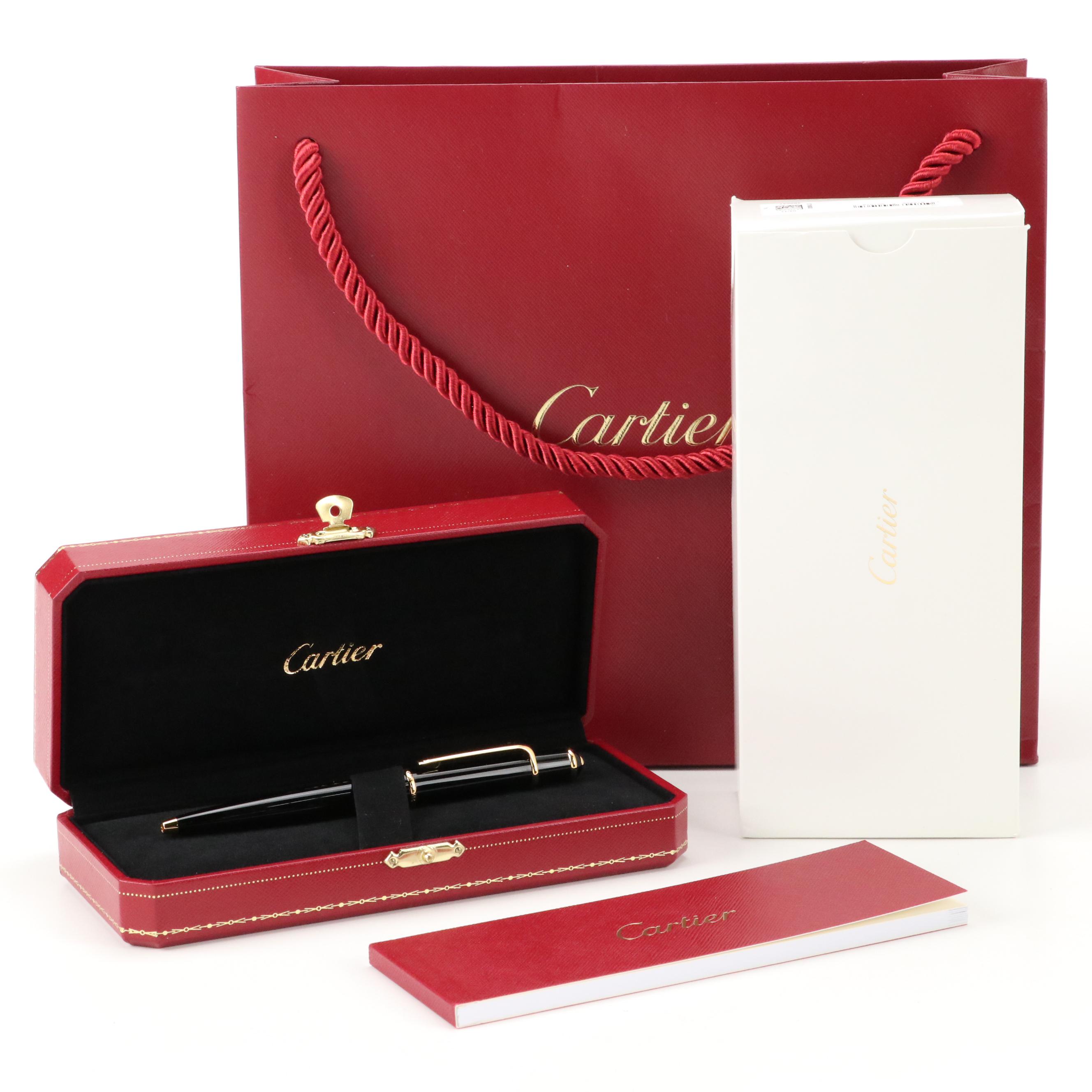 Cartier "Diabolo de Cartier" Black Resin Ballpoint Pen with Gold Plate Accents