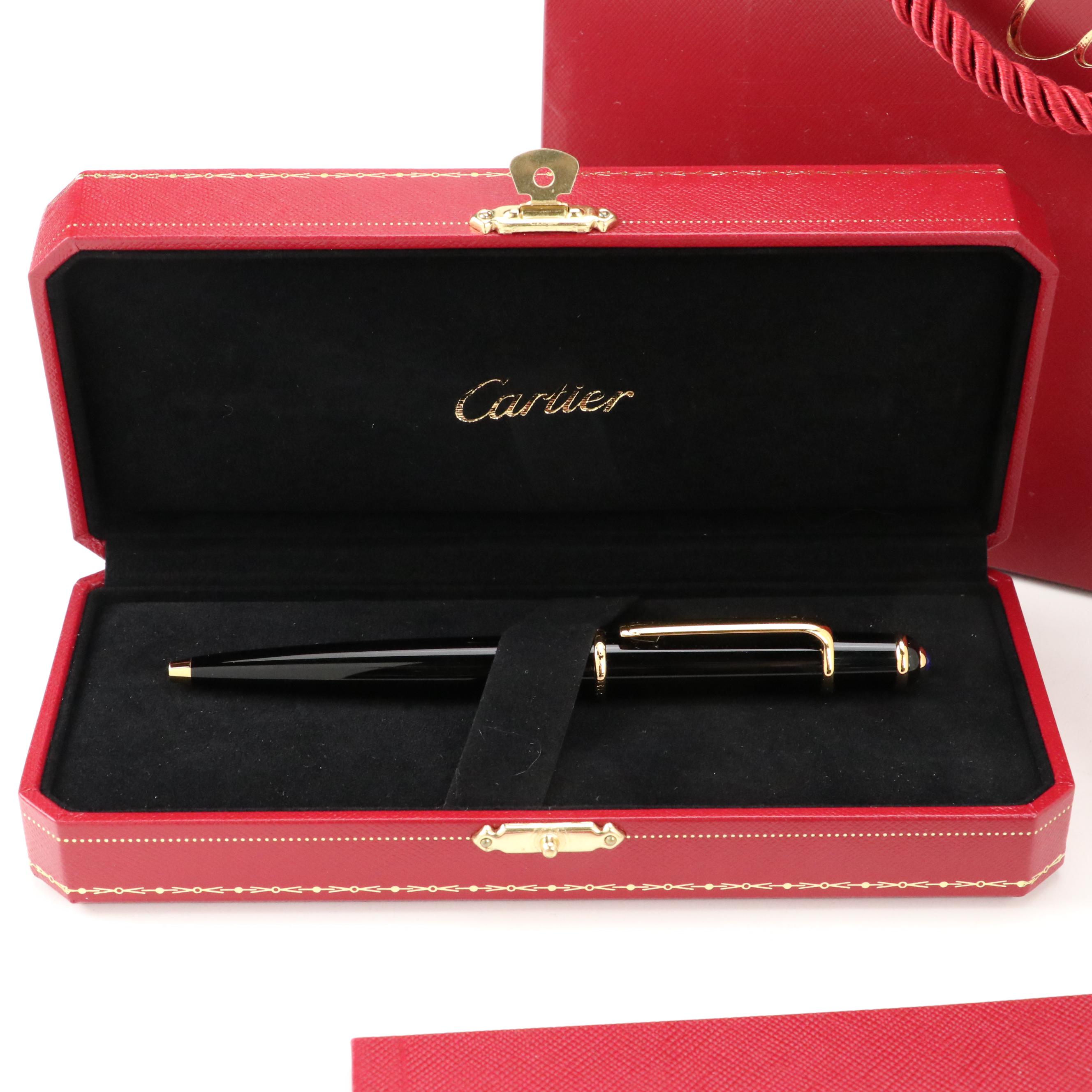 Cartier "Diabolo de Cartier" Black Resin Ballpoint Pen with Gold Plate Accents