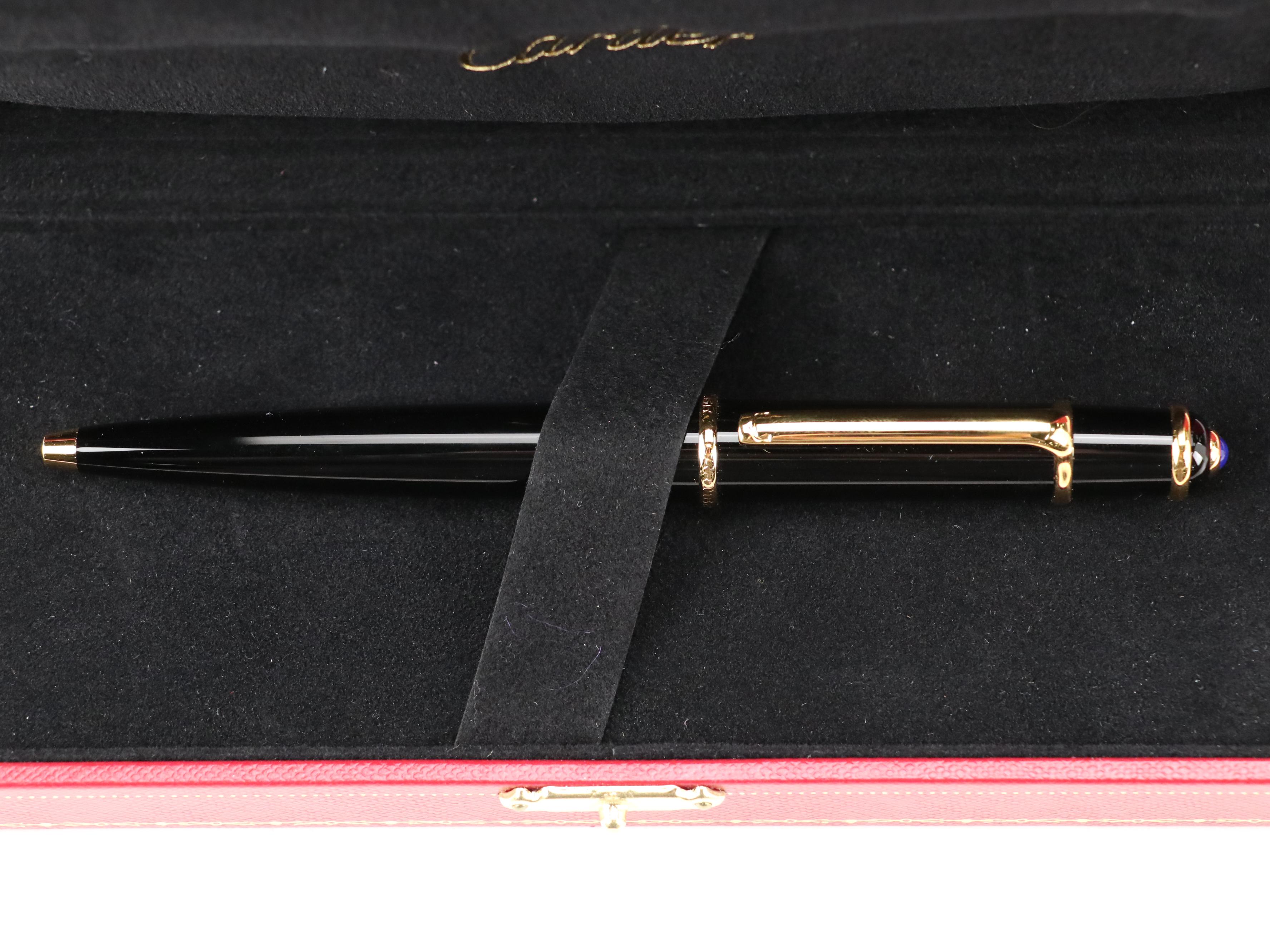 Cartier "Diabolo de Cartier" Black Resin Ballpoint Pen with Gold Plate Accents