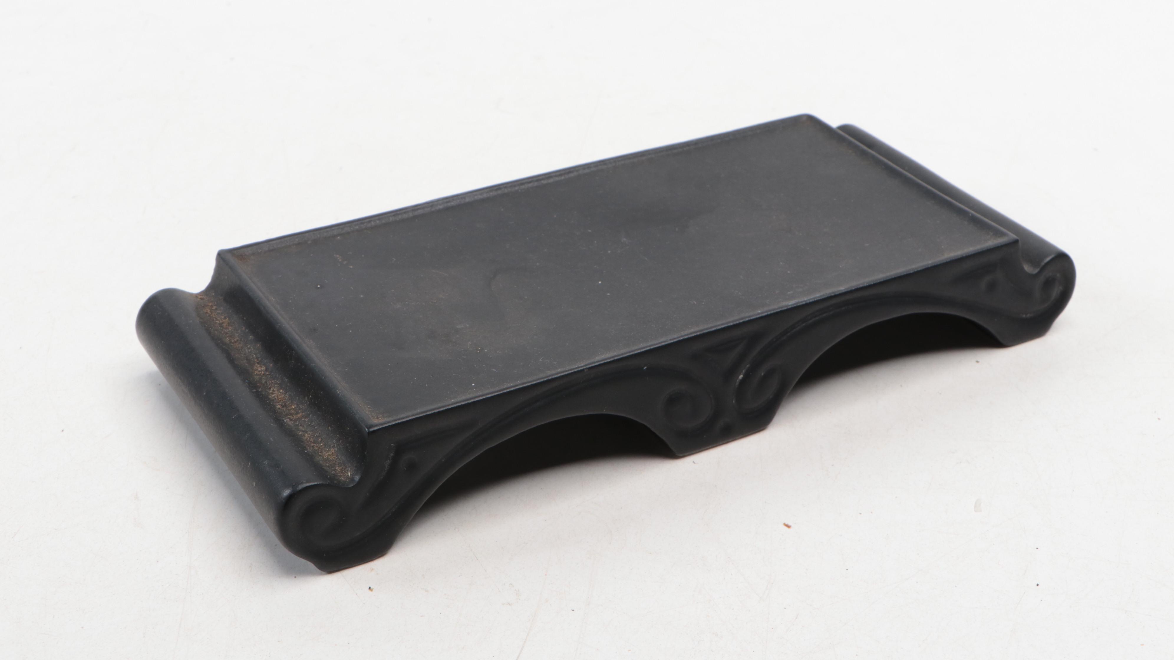 Chinese Dolls with Ceramic Budai Figurine, Display Base, Fan & Silver Plate Cuff