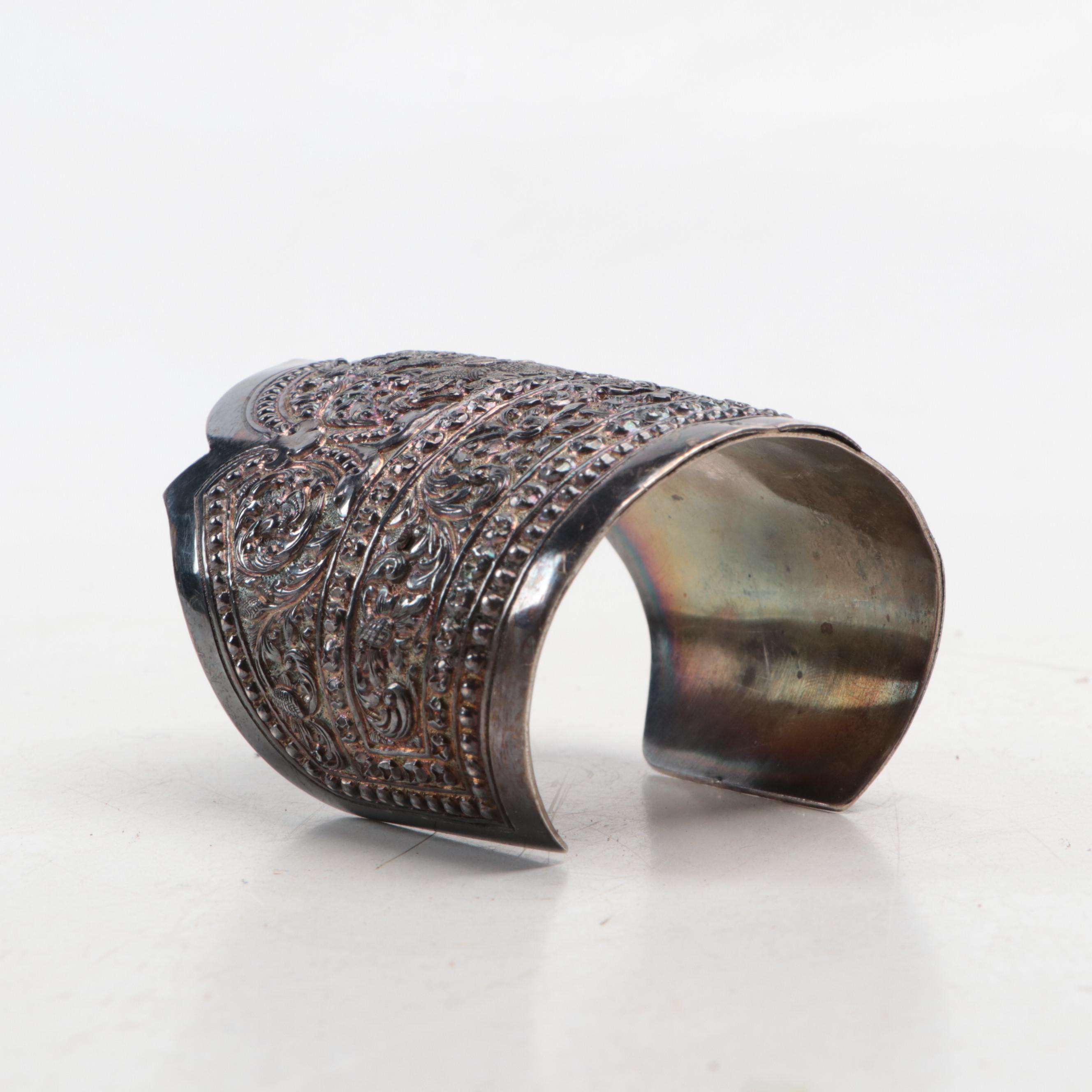 Chinese Dolls with Ceramic Budai Figurine, Display Base, Fan & Silver Plate Cuff