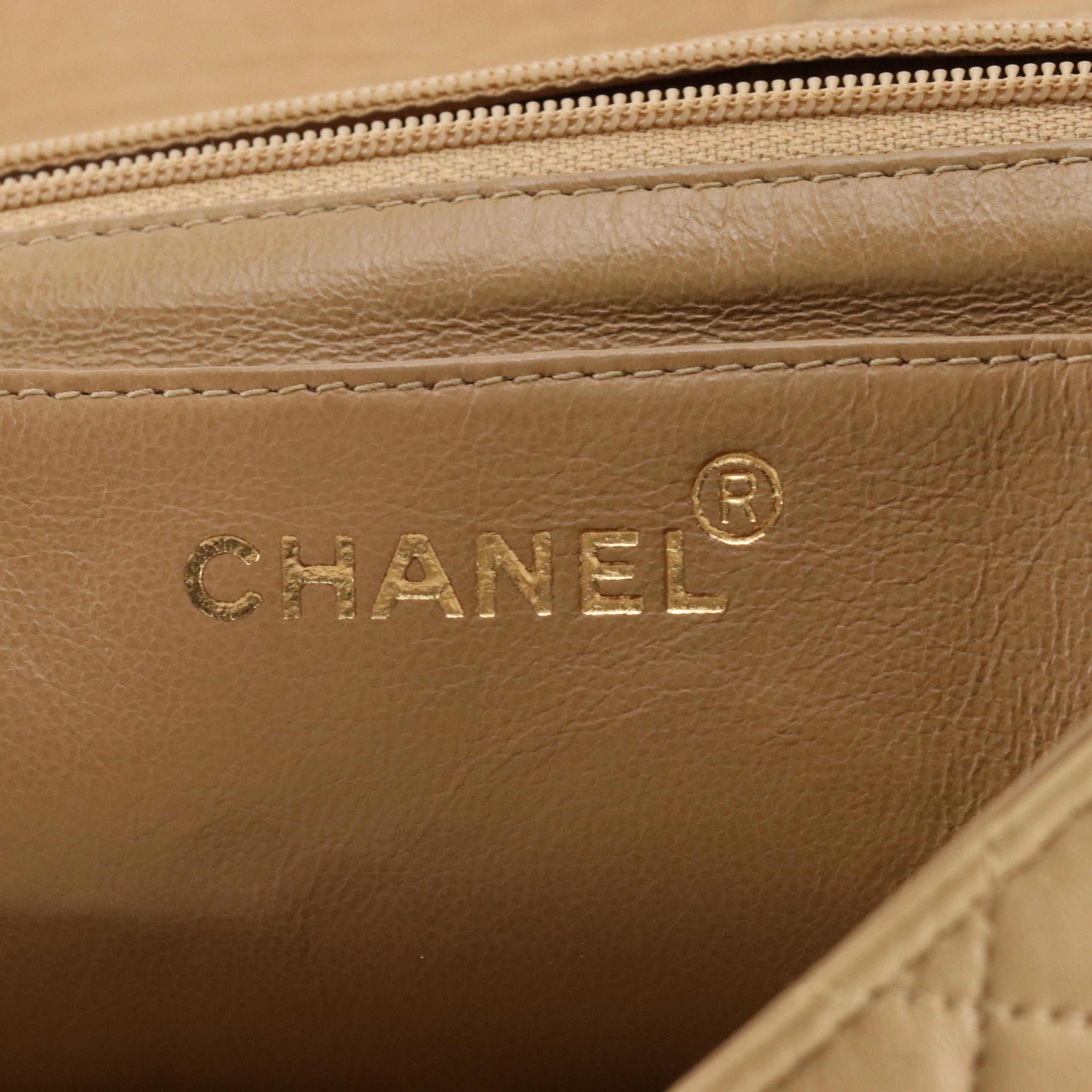 Chanel Classic CC Turnlock Flap Shoulder Bag in Quilted Beige Leather with Box