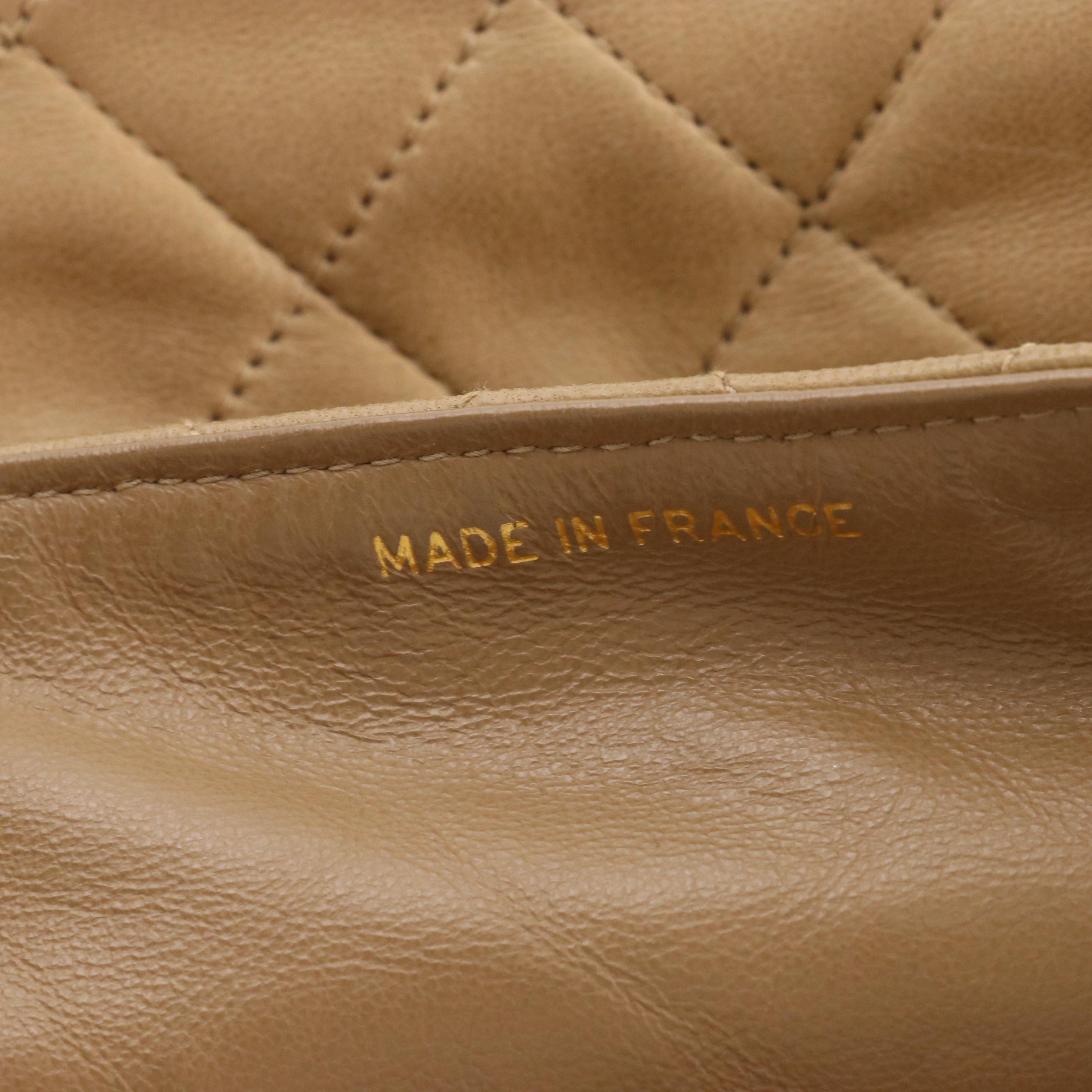 Chanel Classic CC Turnlock Flap Shoulder Bag in Quilted Beige Leather with Box