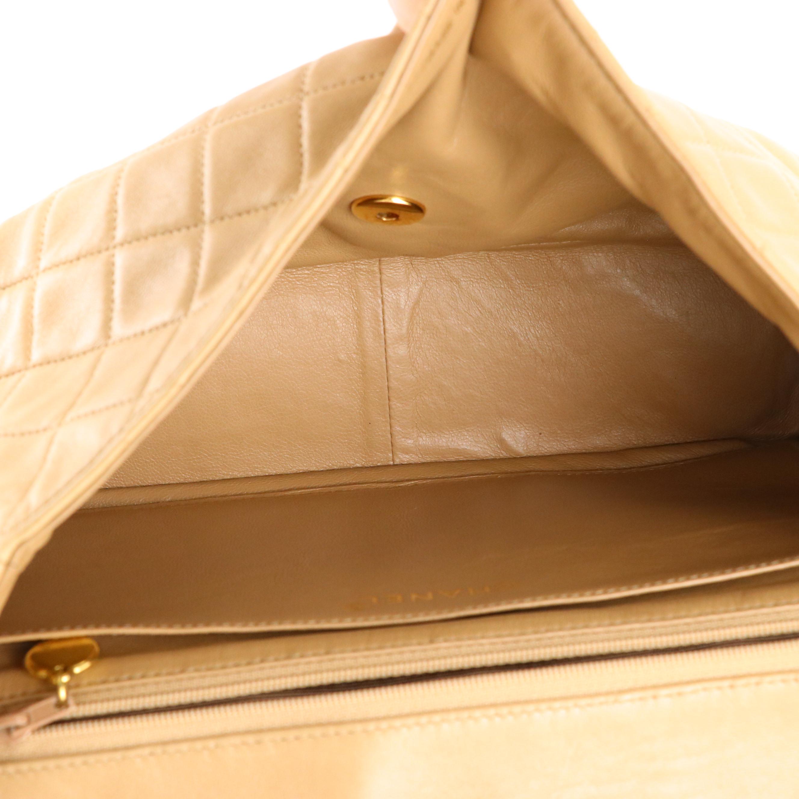 Chanel Classic CC Turnlock Flap Shoulder Bag in Quilted Beige Leather with Box