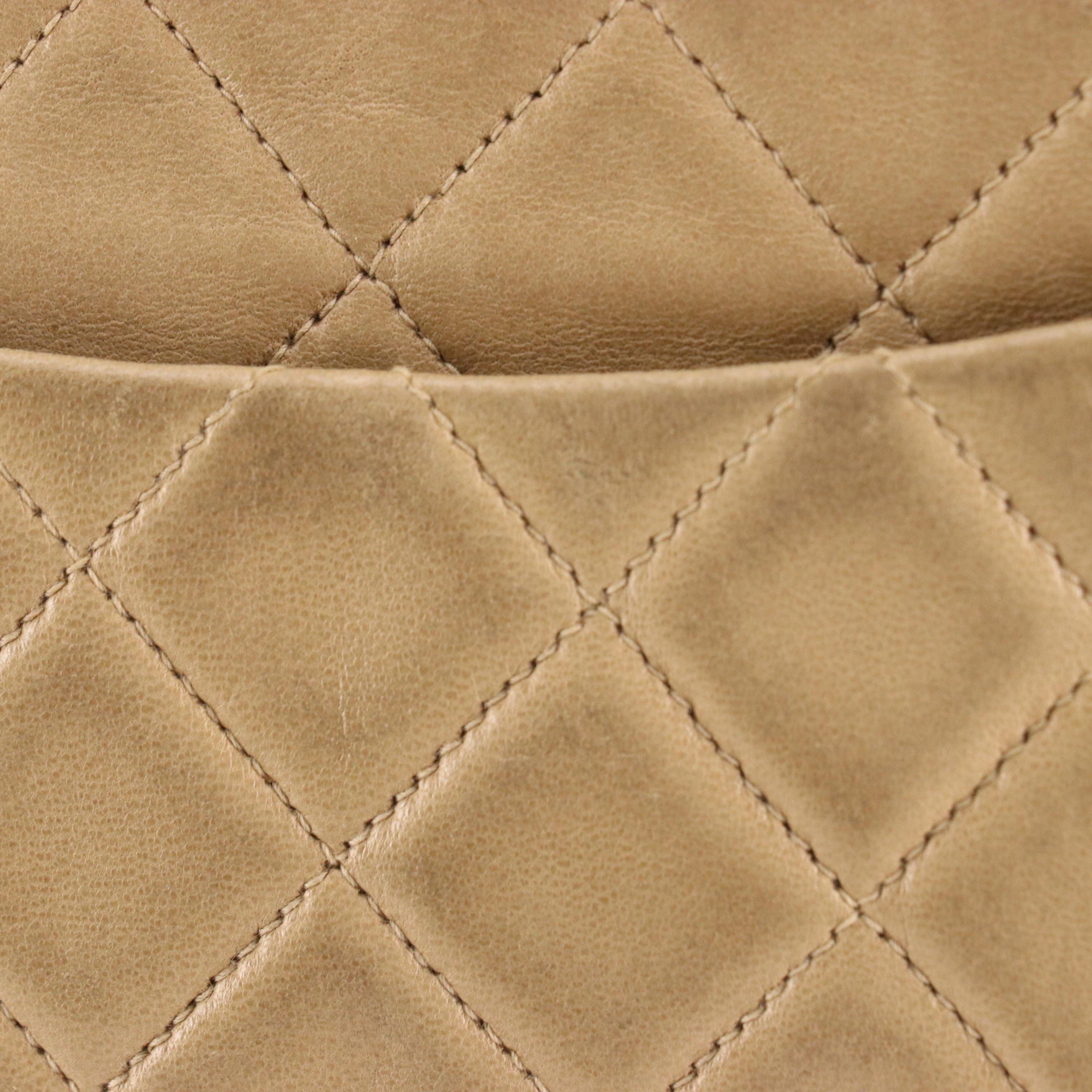 Chanel Classic CC Turnlock Flap Shoulder Bag in Quilted Beige Leather with Box