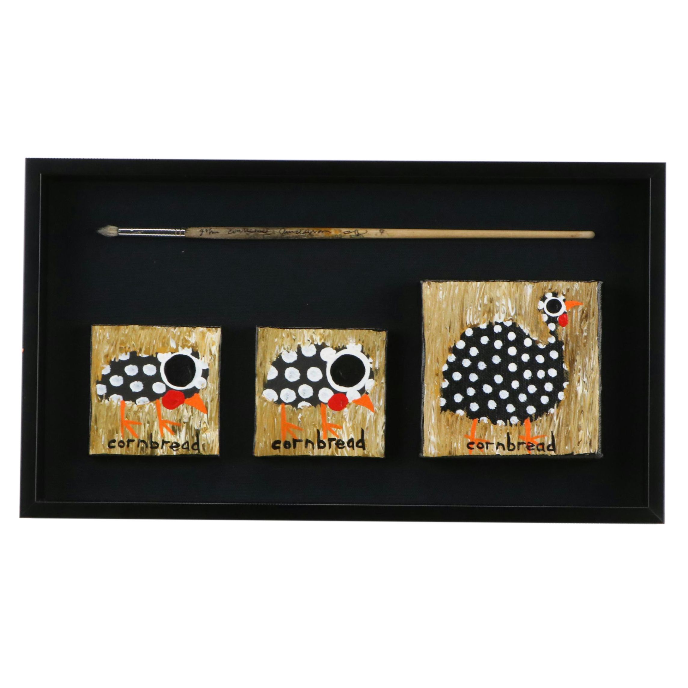 John "Cornbread" Anderson Folk Acrylic Paintings With Signed Brush, 21st Century