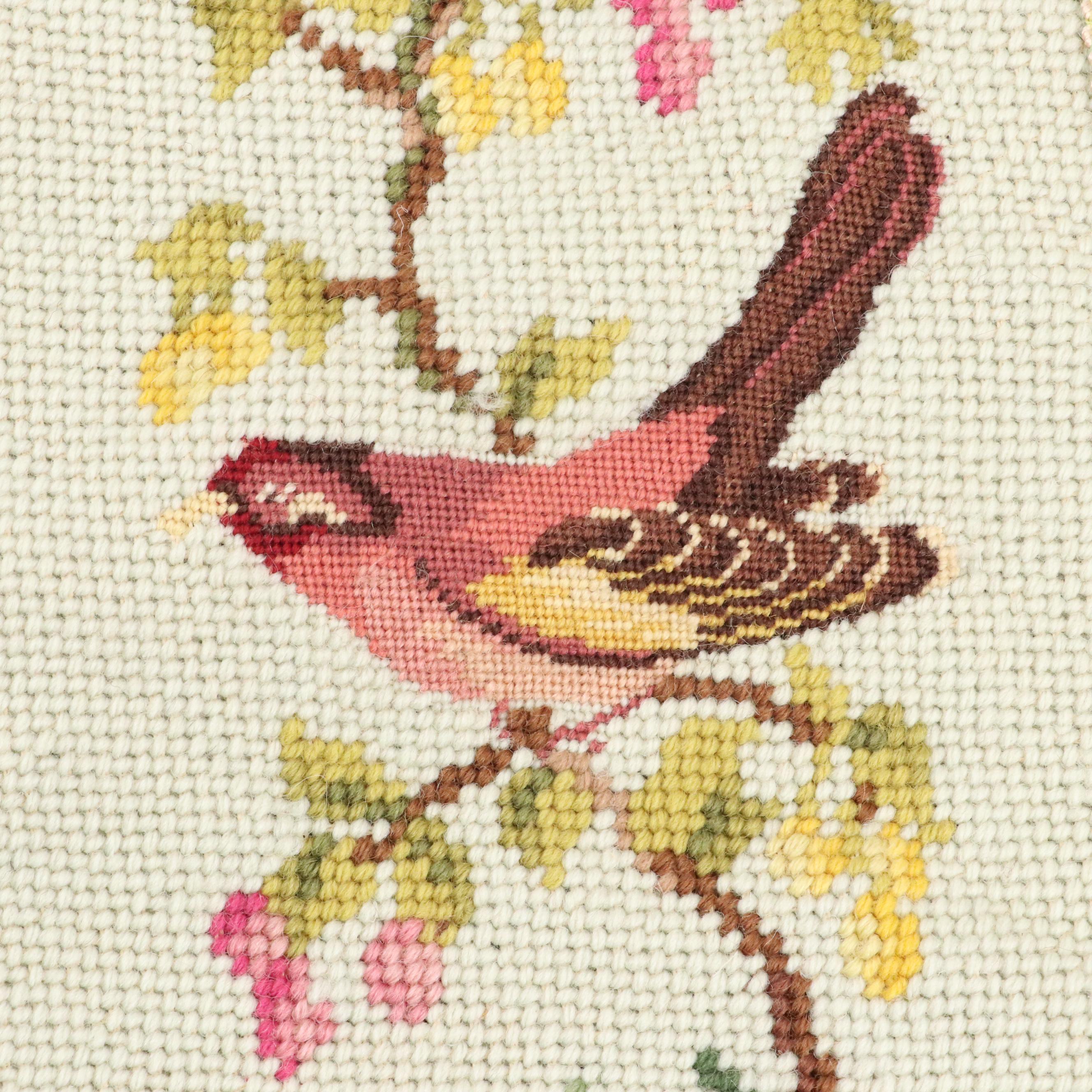 Victorian Style Needlepoint Bird Motif Wall Bell Pull
