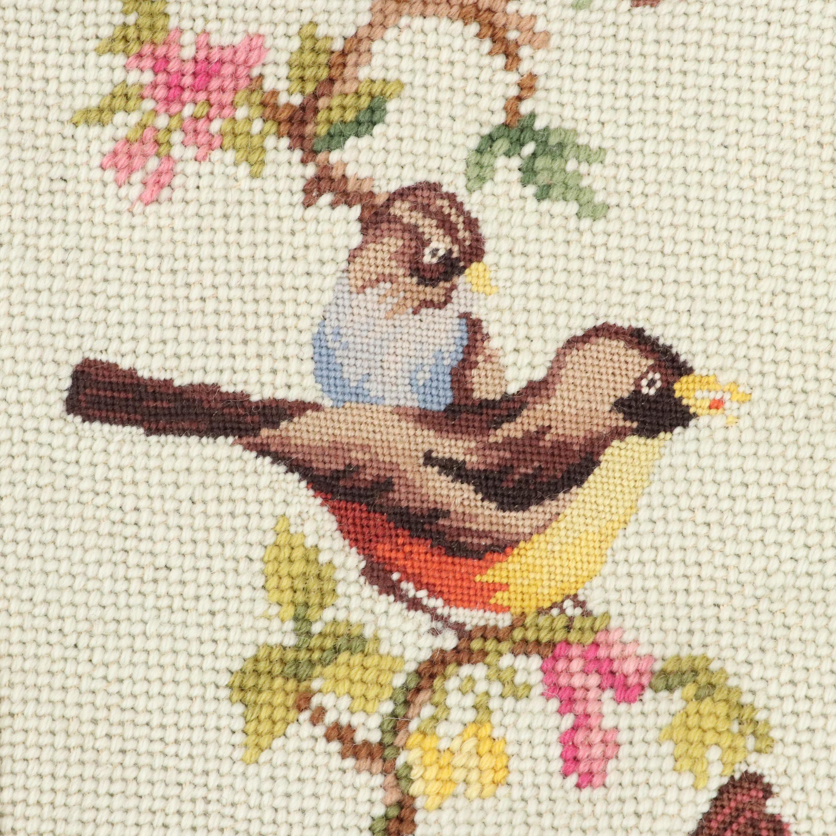 Victorian Style Needlepoint Bird Motif Wall Bell Pull
