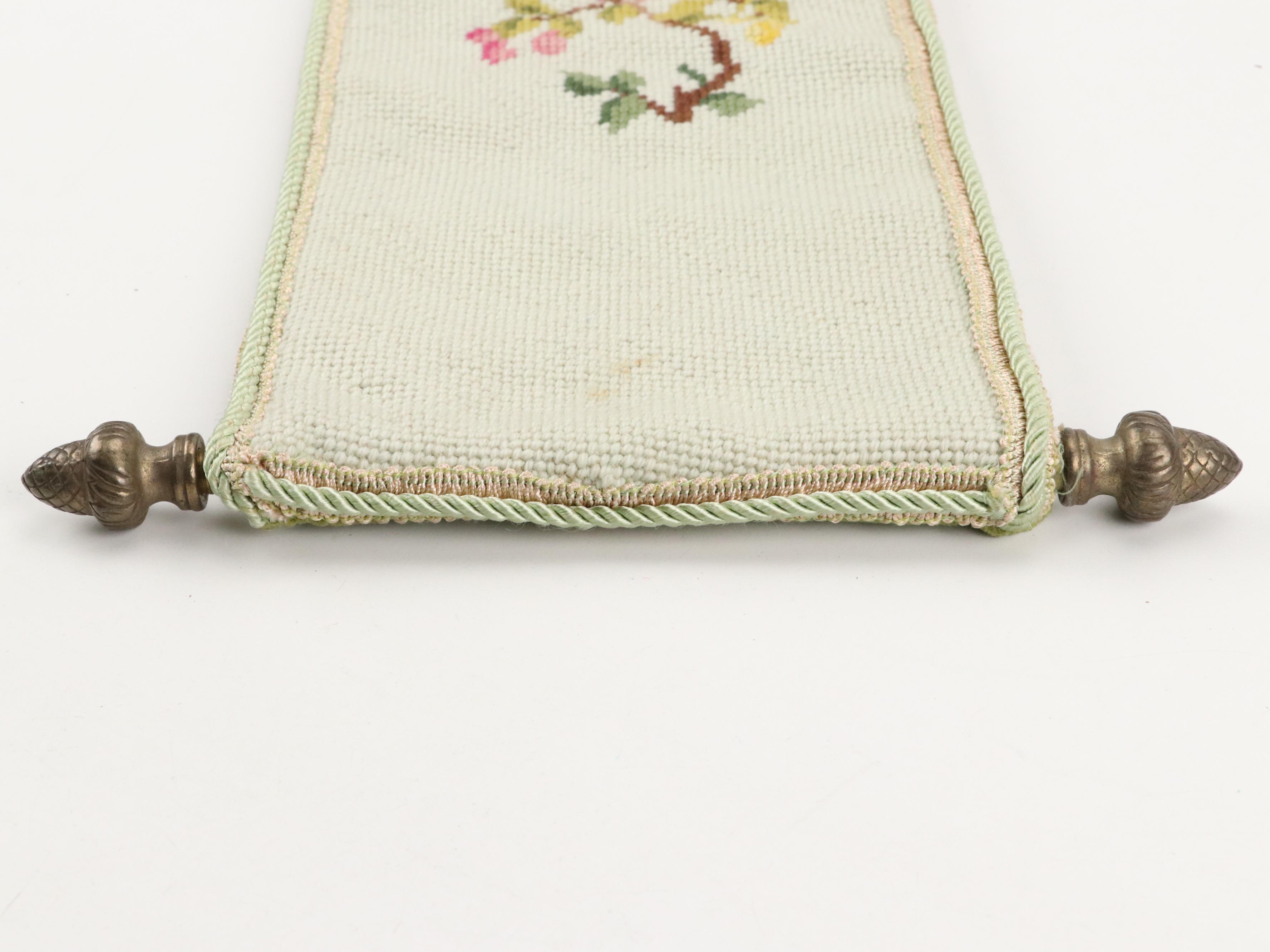 Victorian Style Needlepoint Bird Motif Wall Bell Pull