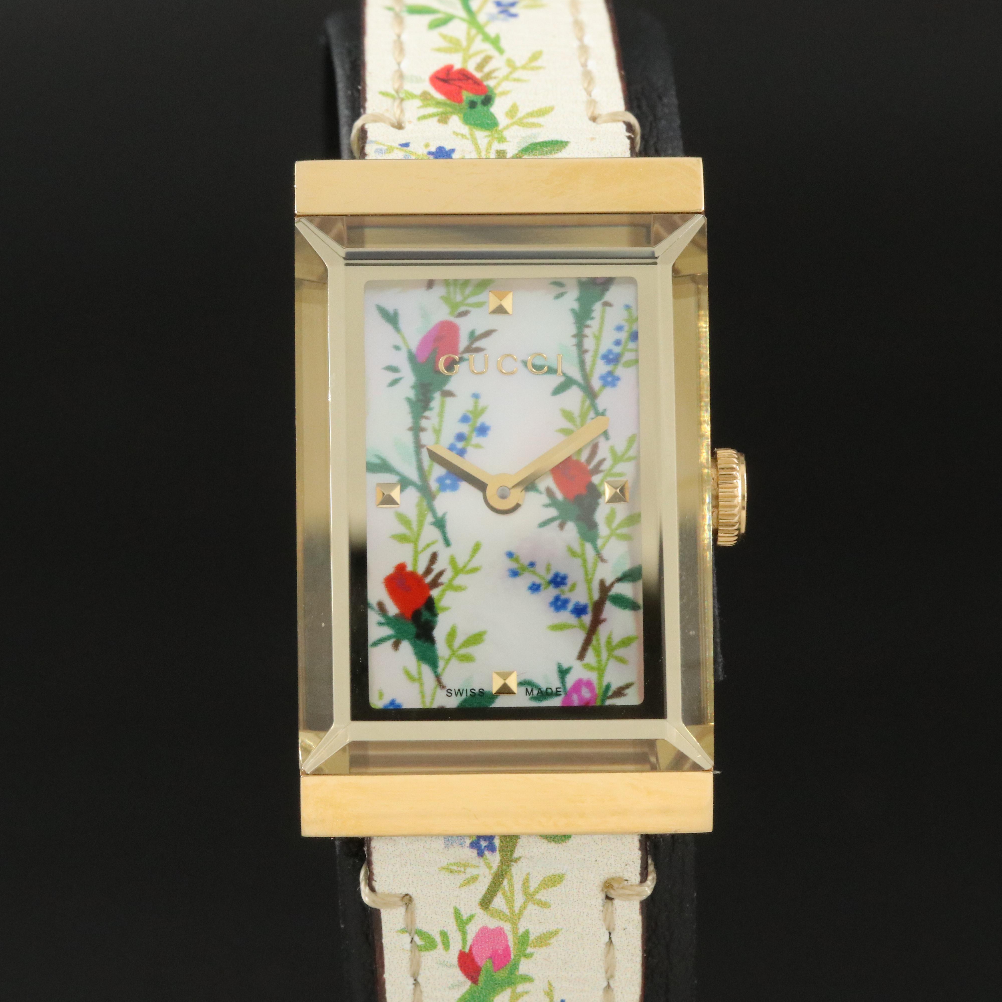Gucci Swiss Made Floral Design Tank Shape Watch