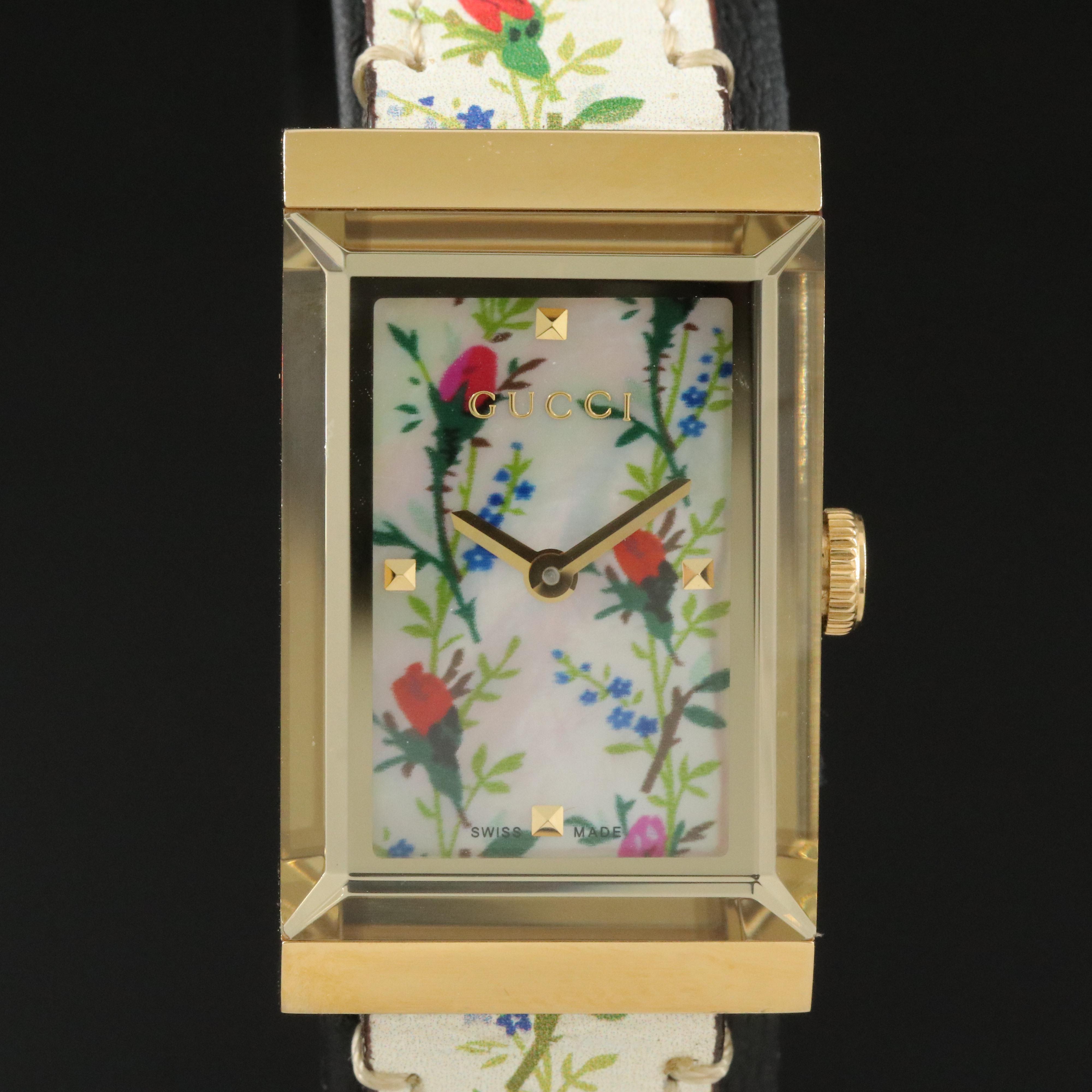 Gucci Swiss Made Floral Design Tank Shape Watch