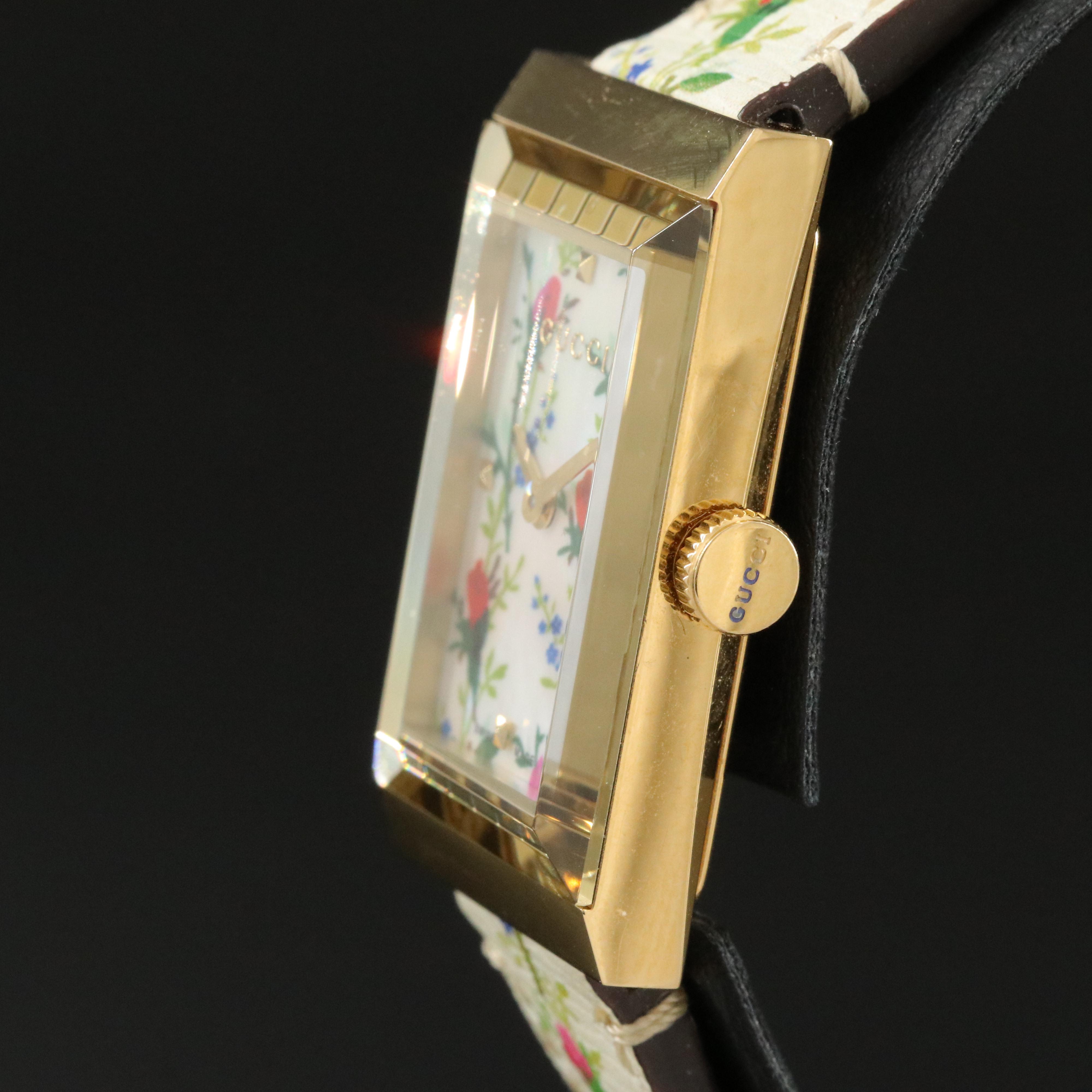 Gucci Swiss Made Floral Design Tank Shape Watch