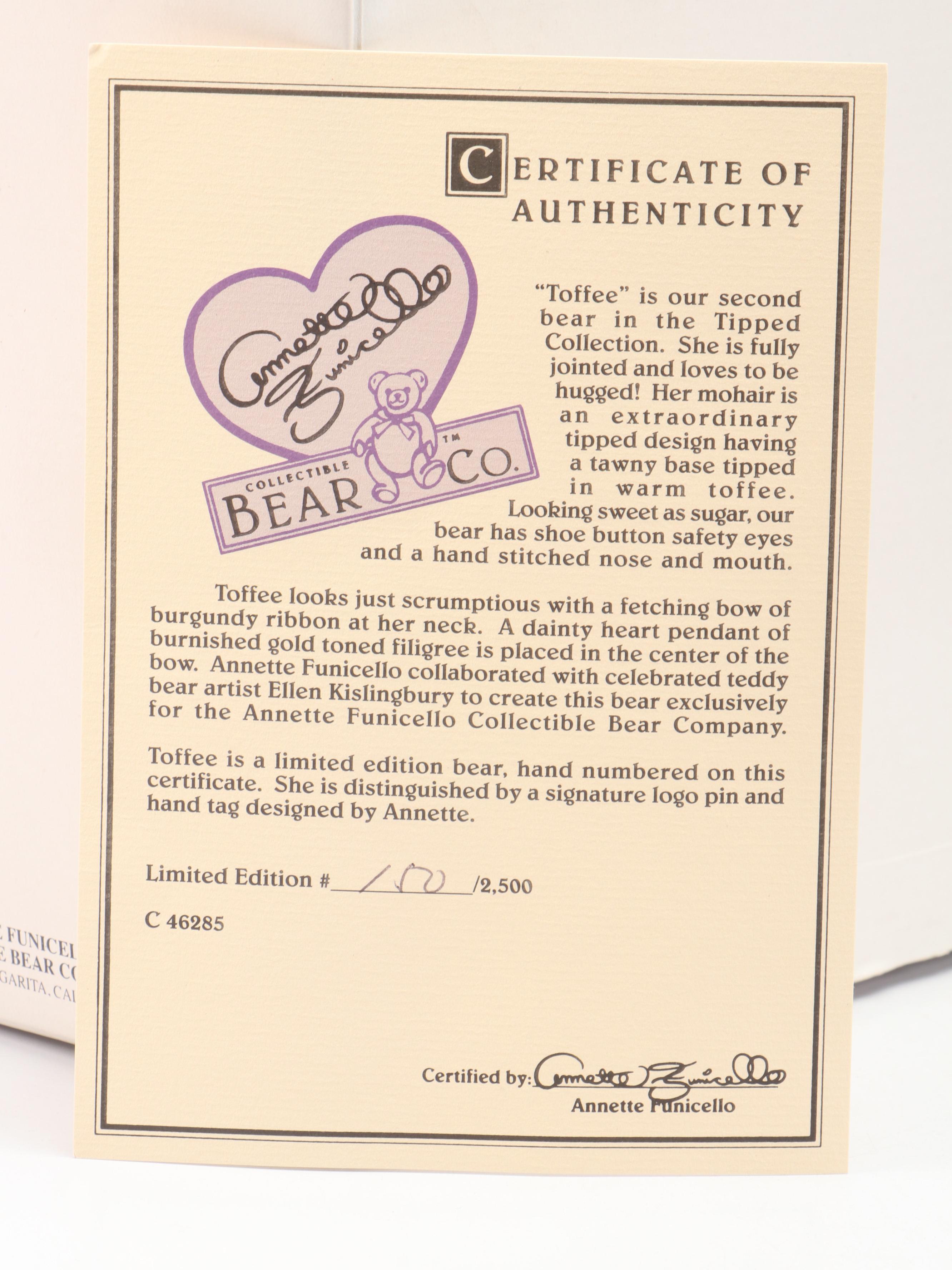 Ltd. Ed. Annette Funicello Collectible Bear Co. "Toffee" Bear