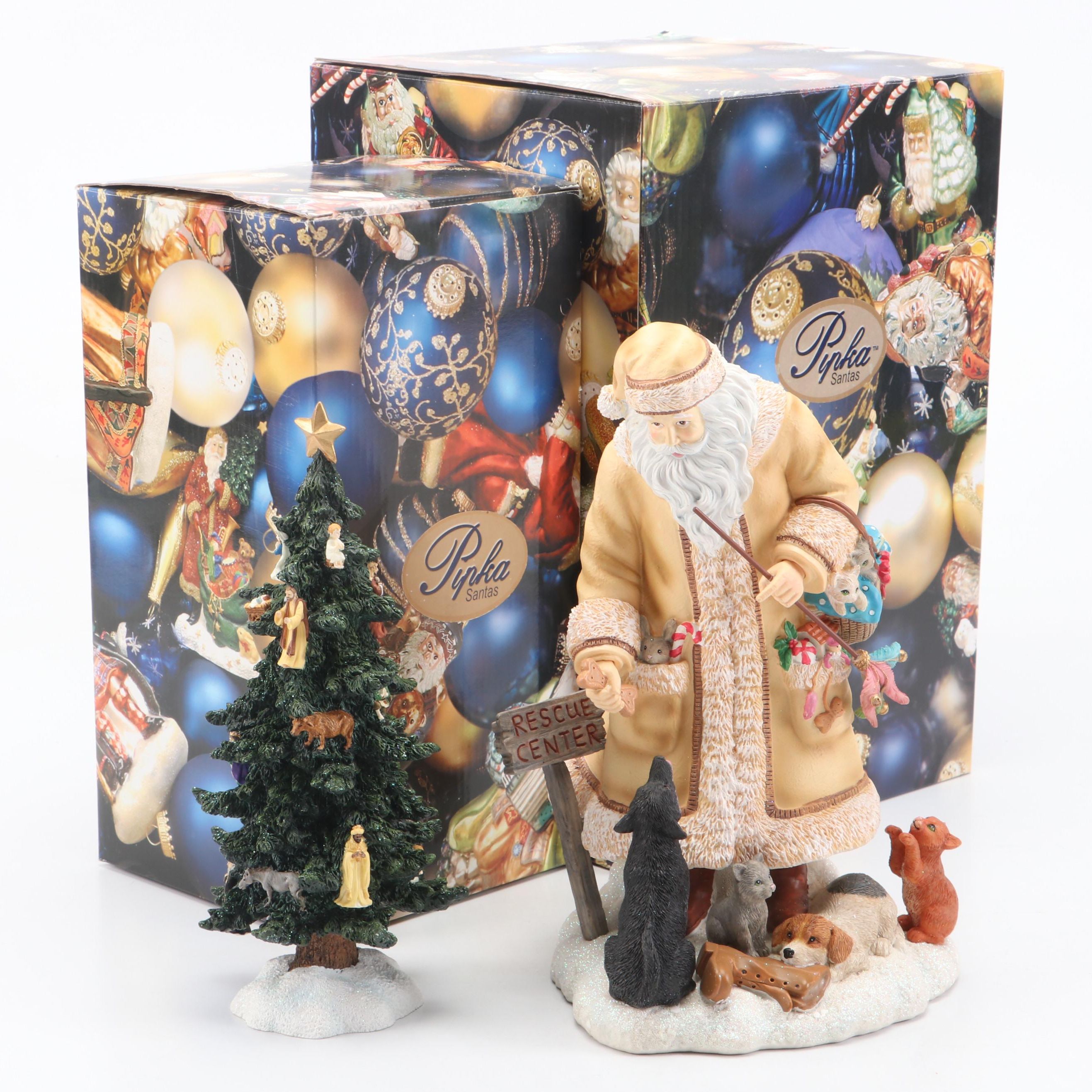 Pipka Santas Resin Limited Edition "Rescue Santa" and "Nativity Tree"