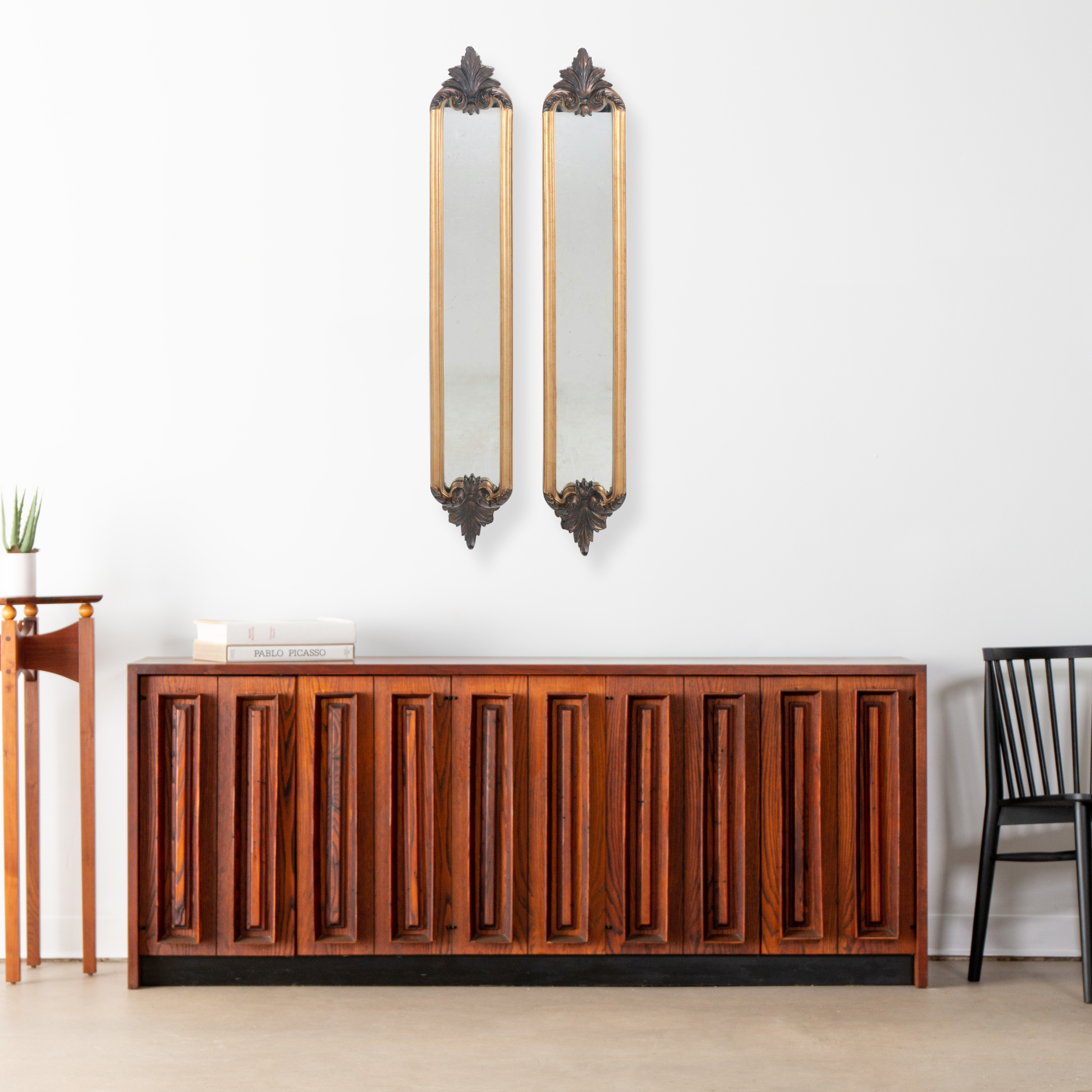 Pair of  The Bombay Company French Style Parcel Gilt Oblong "Montague" Mirrors