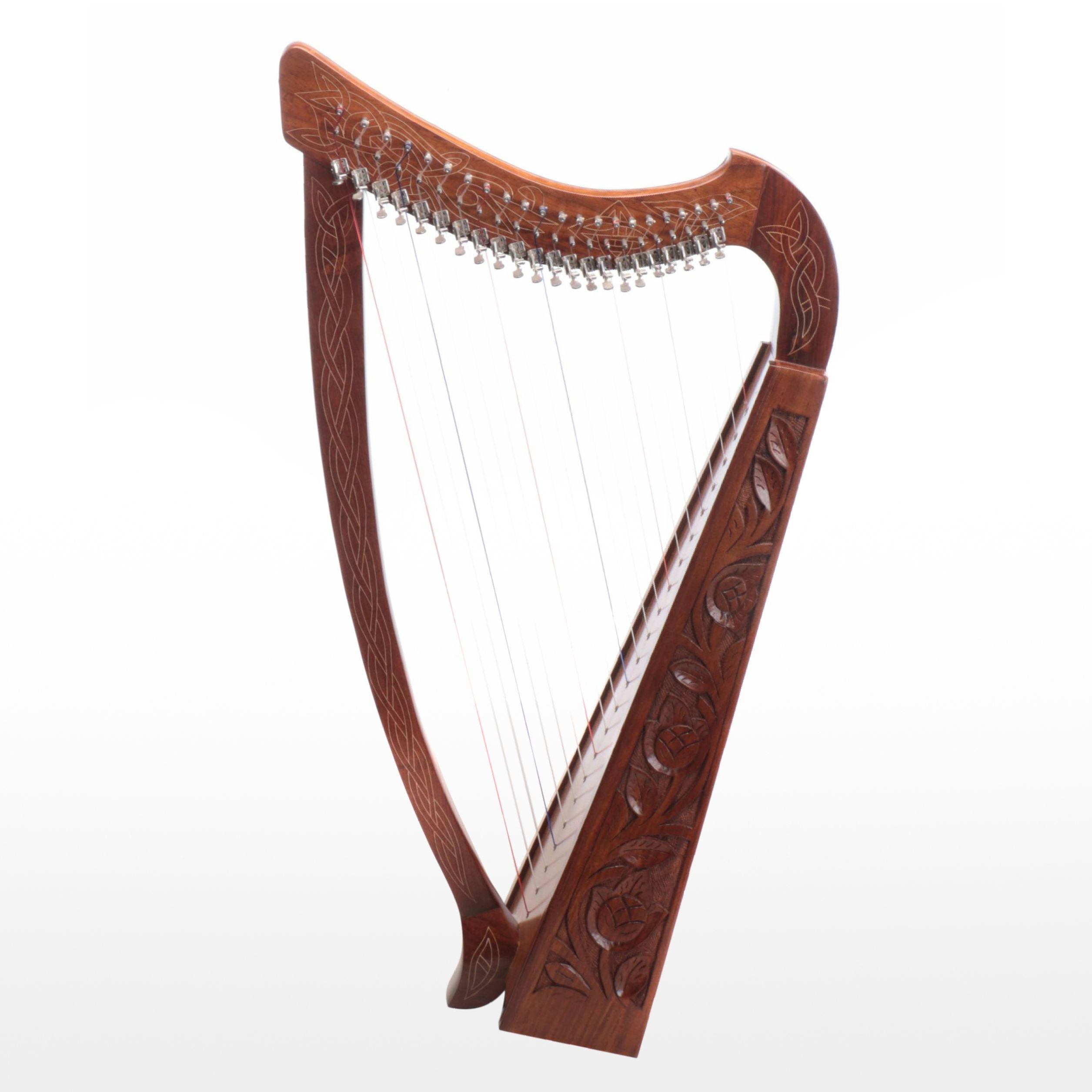 Carved Wood Harp with Celtic Motif
