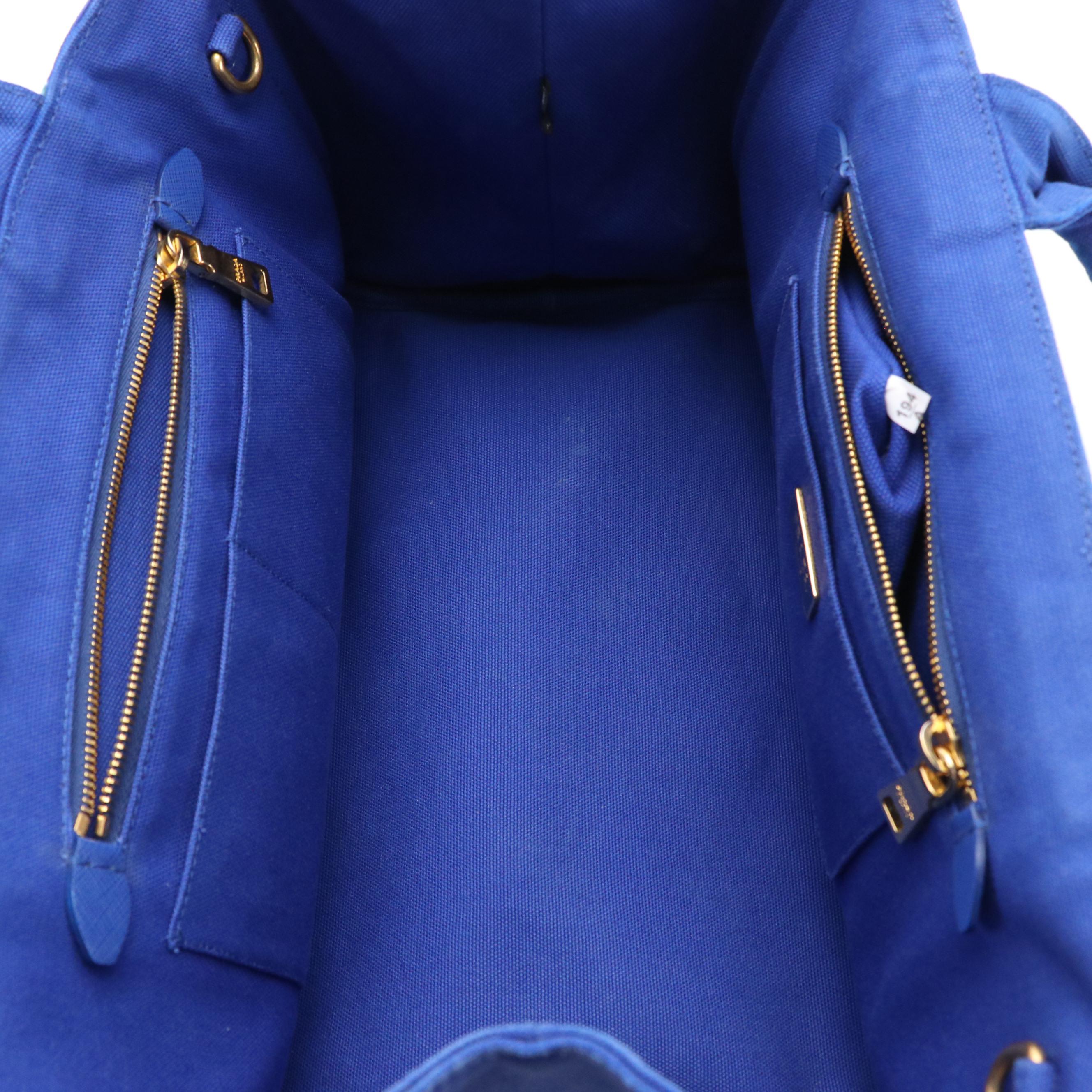 Prada Logo Tote BN2642 in Cobalto/Azul Pavo Canapa Canvas