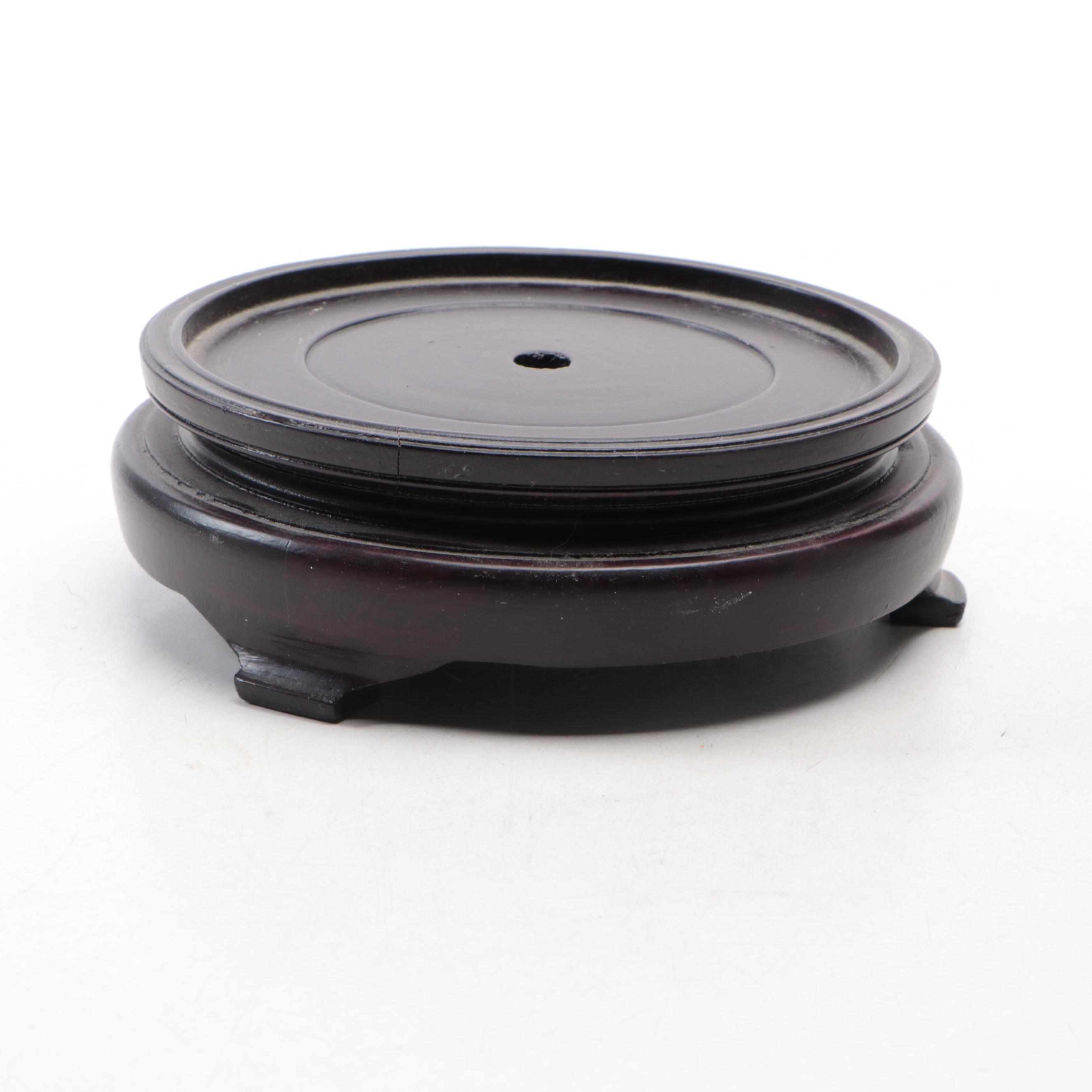 Chinese Hand-Painted Porcelain Cylinder Vase with Wood Stand