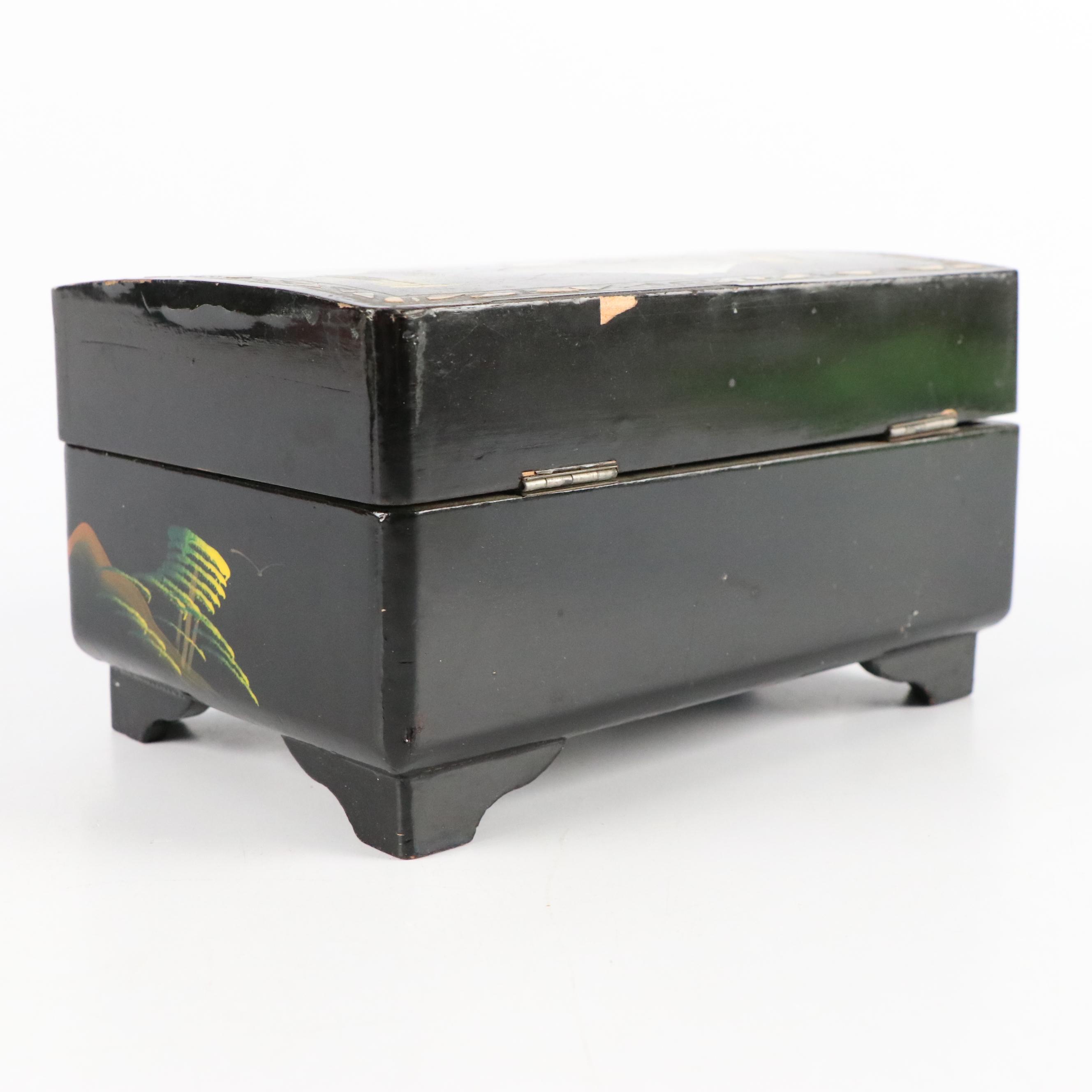 Hand-Painted Music Box with MOP Detail, Carved Cork Diorama and Figurines