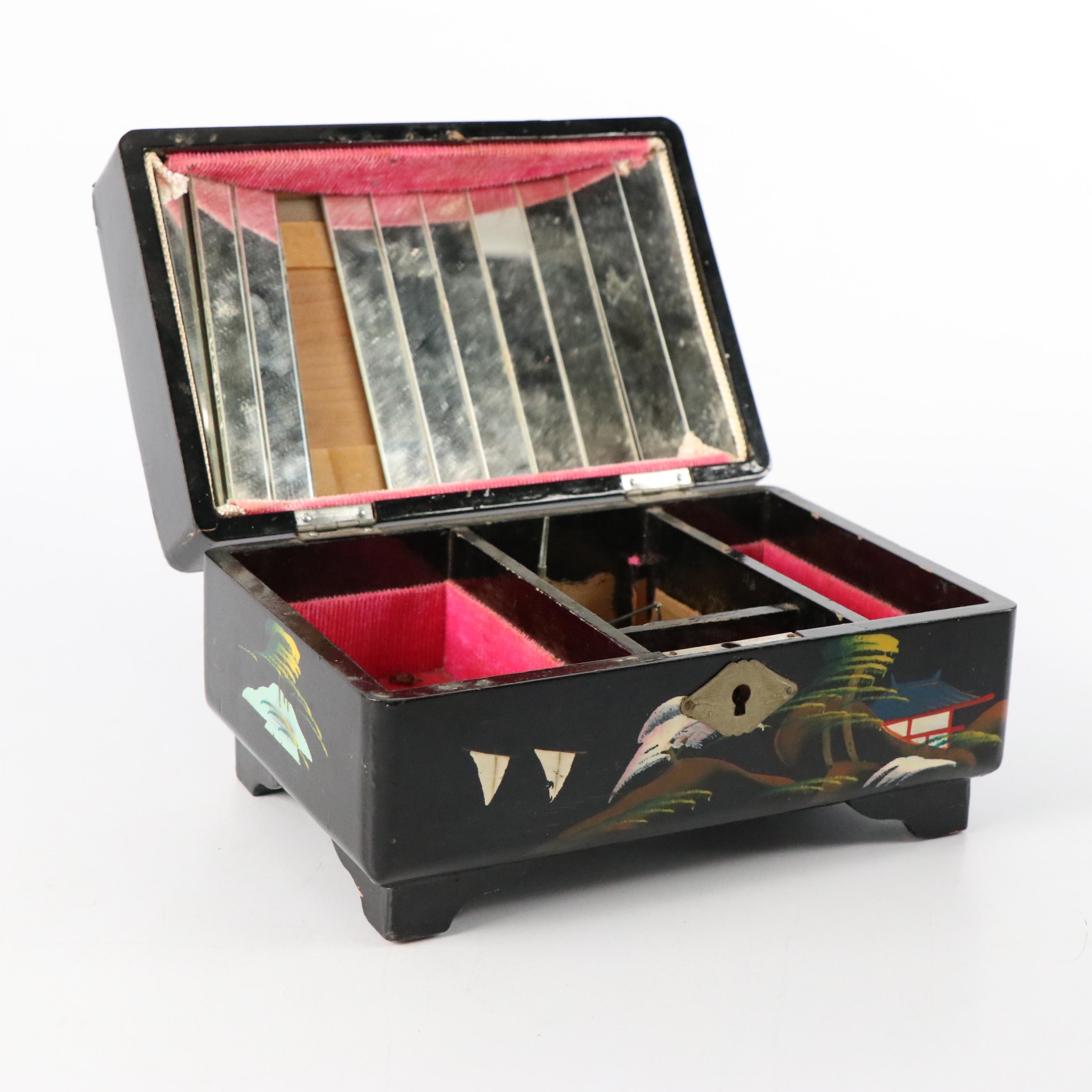 Hand-Painted Music Box with MOP Detail, Carved Cork Diorama and Figurines