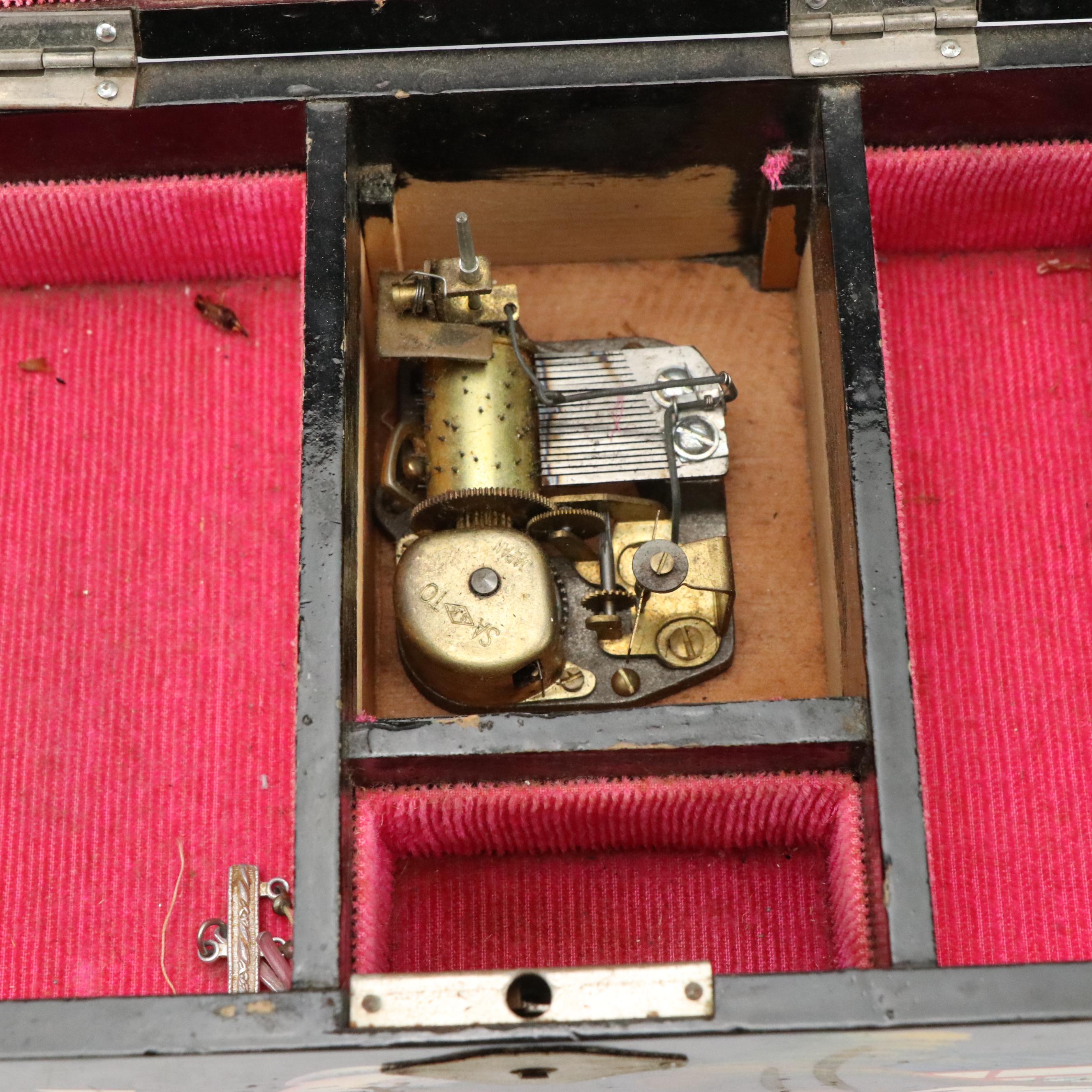 Hand-Painted Music Box with MOP Detail, Carved Cork Diorama and Figurines