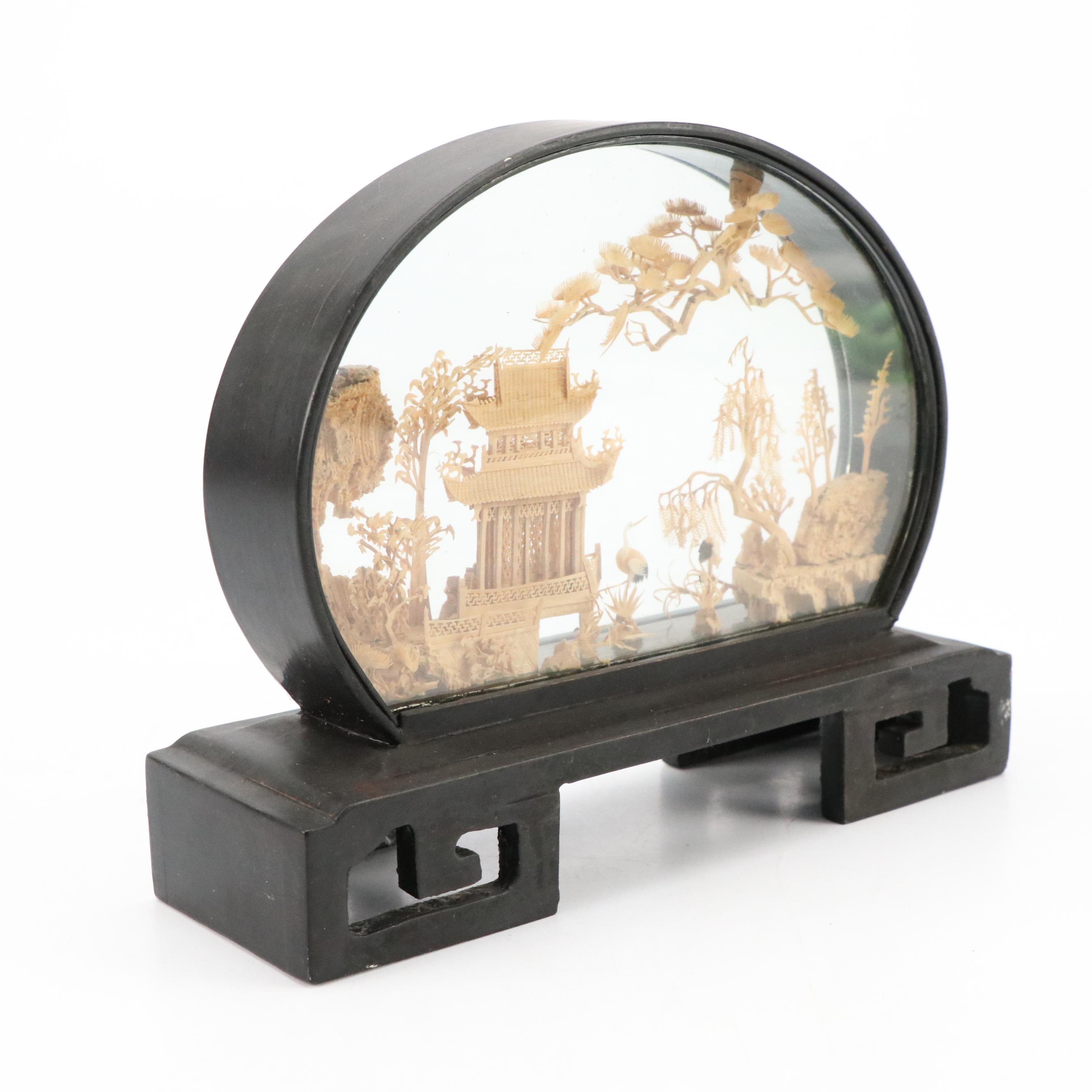 Hand-Painted Music Box with MOP Detail, Carved Cork Diorama and Figurines