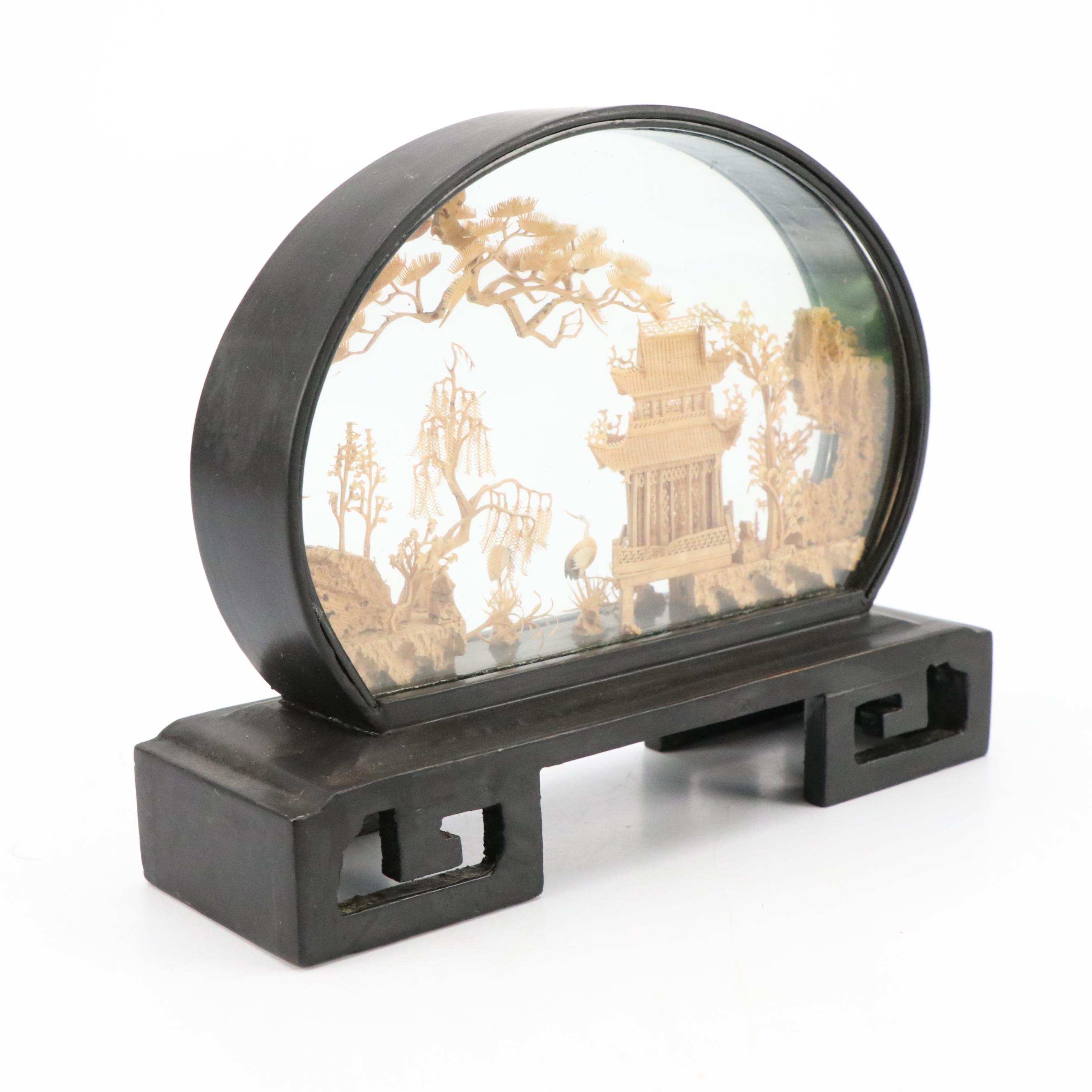 Hand-Painted Music Box with MOP Detail, Carved Cork Diorama and Figurines